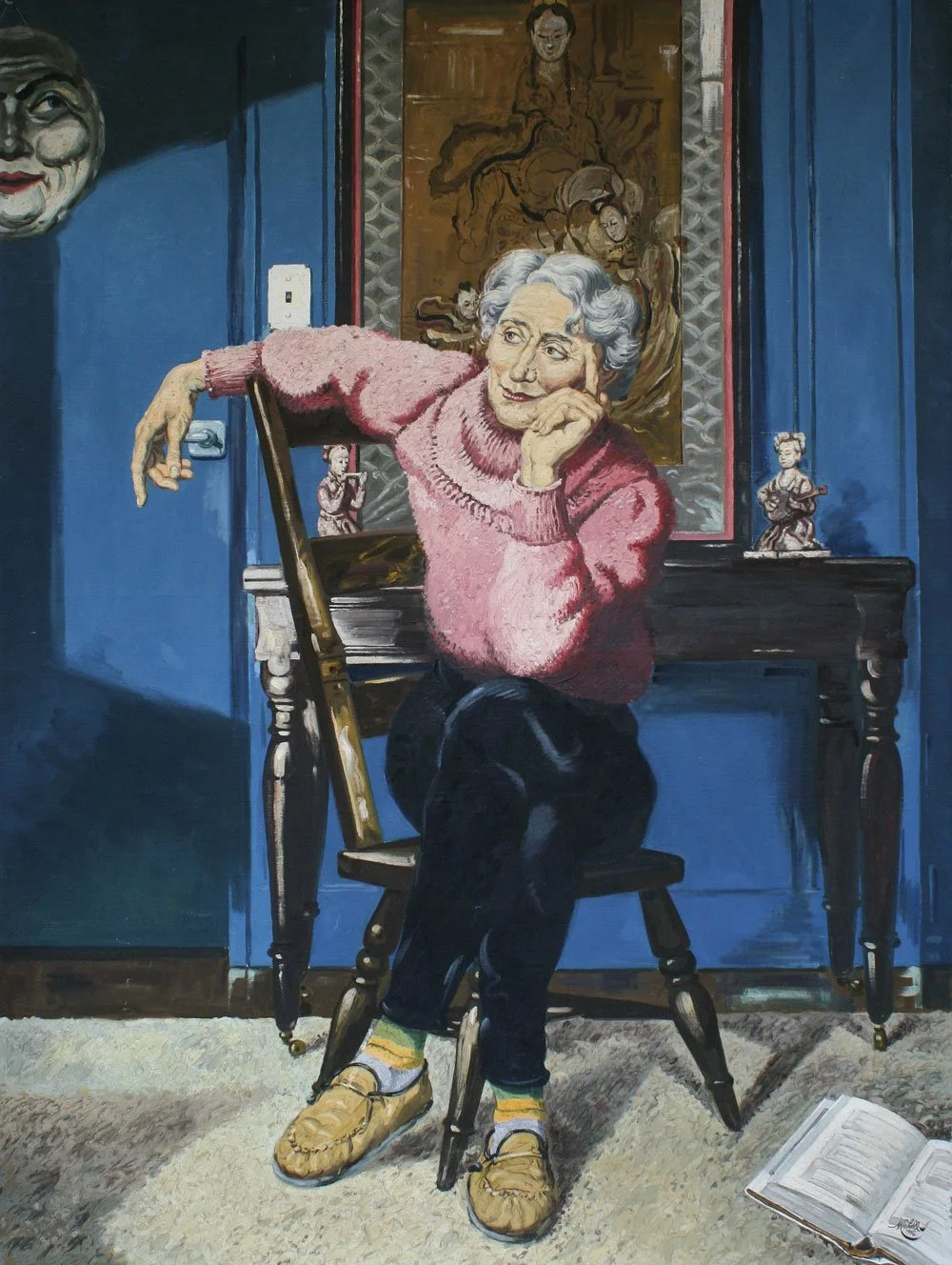 Dame Ngaio Marsh in her Christchurch Home in Cashmere Hills, oil on canvas, 182cm x 137cm, signed Mitchell, 1956. Ryman Healthcare Collection. SOLD 2018 for $25,000.
