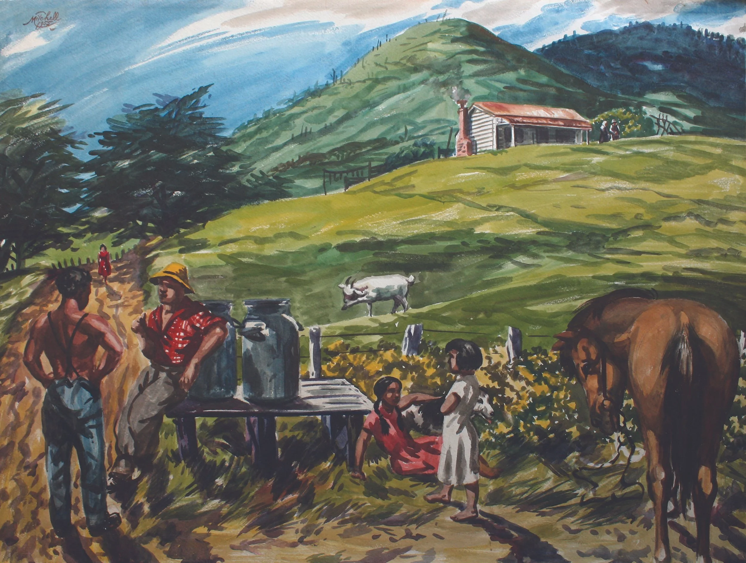 The Milk Collector Urewera, from an original watercolour by Leonard Victor Mitchell. Limited Edition of 50 at original size –  500x670mm (artwork), unframed. $300 excluding delivery.