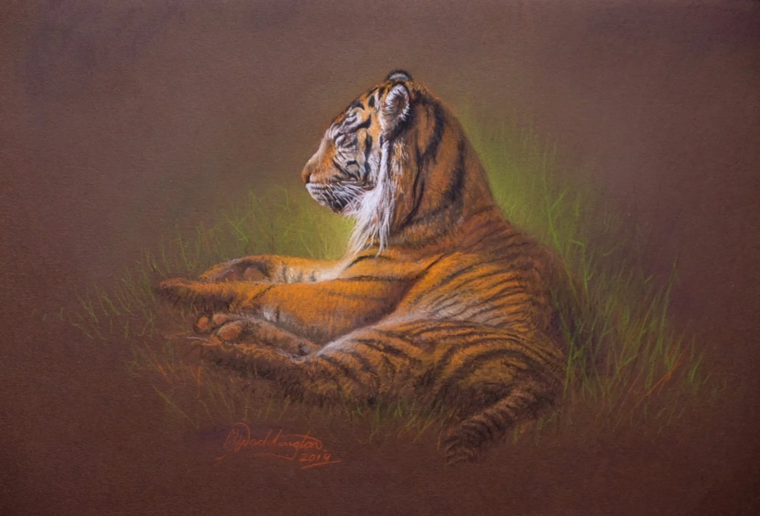 Catching the Last Rays, pastel on pastel paper, signed PJ Waddington. Wellington Zoo Collection.