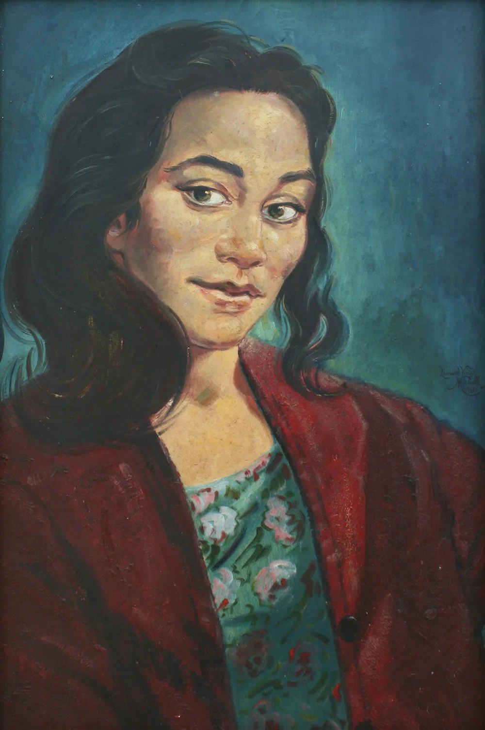 Elizabeth Ramsden, oil on board, signed Leonard Victor Mitchell 1961, 60cm x 40cm.
