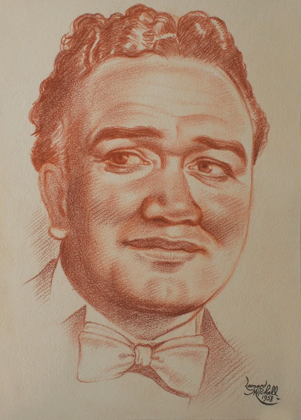 Inia Te Wiata, conte on paper, signed Leonard Mitchell 1958, 35cm x 25cm. SOLD 2018 for $2,000.