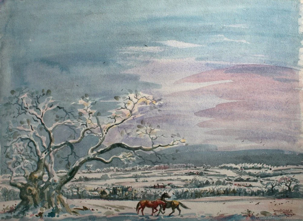 Winter Landscape Suffolk, watercolour on paper, signed Leonard V Mitchell 1967, 35cm x 50cm. SOLD 2021 for $4,250.