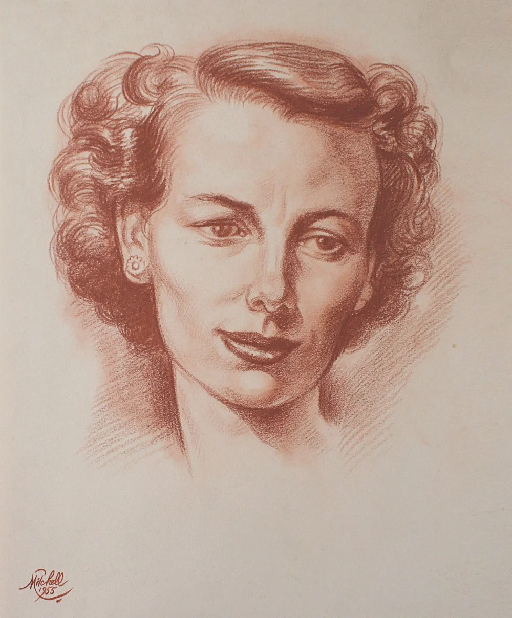 Vivien Dixon (NZSO), conte on paper, signed Mitchell 1955, 42cm x 31cm. SOLD 2021 for $1,200.
