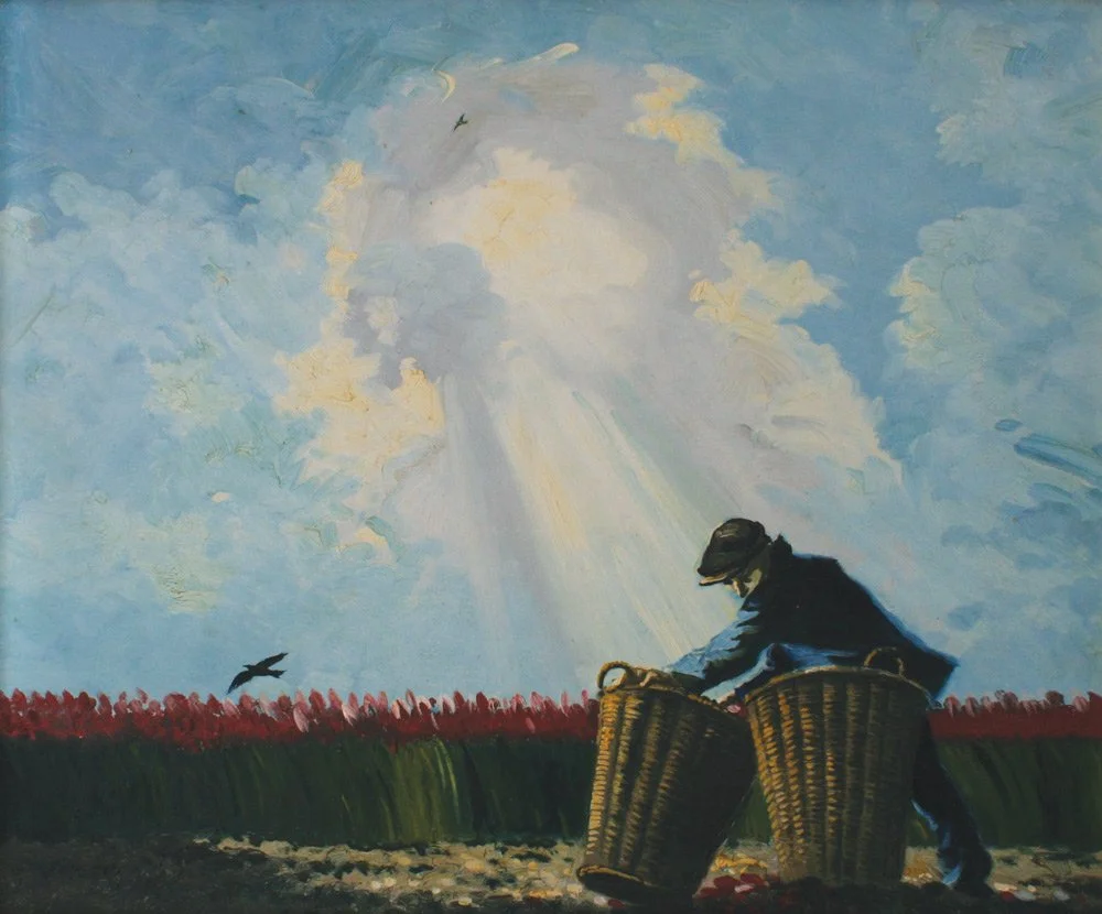 Dutch Flower Farmer, oil on board, unsigned circa 1960, 50cm x 60cm.