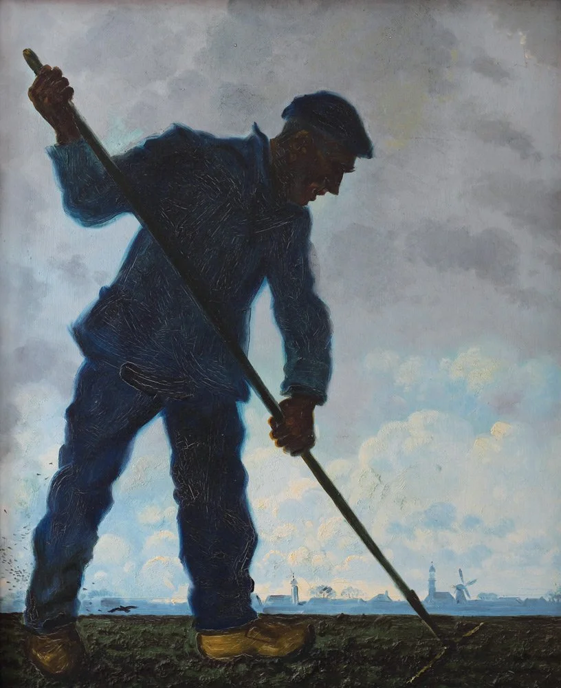 Dutch Farmer, oil on board, unsigned circa 1960, 60cm x 50cm.