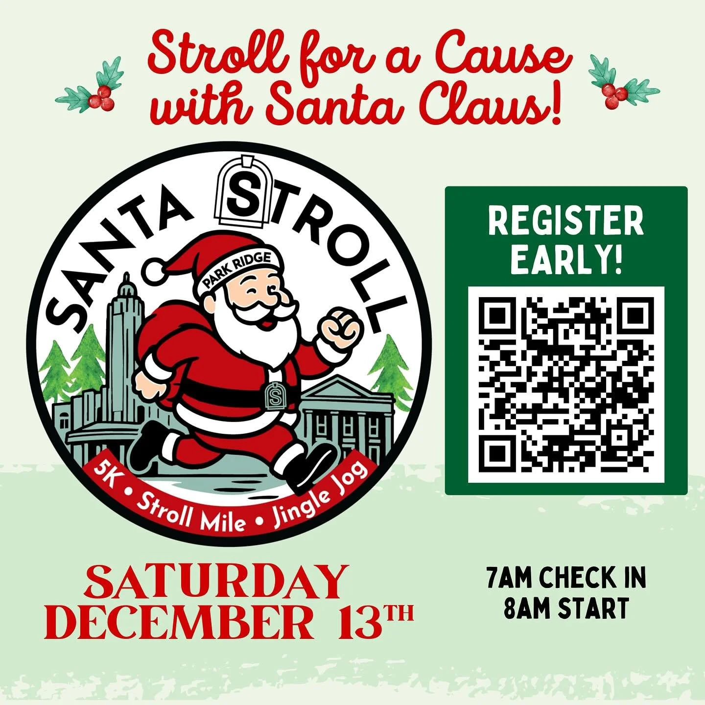 🎅🏃&zwj;♀️ EARLY BIRD REGISTRATION has been extended!!🎄 
Join us the morning of the Park Ridge Christmas Stroll&mdash;Saturday, December 13&mdash;for the jolliest run of the season: the Santa Stroll! 🎅

Choose your holiday hustle: 
✨ 5K Run &ndash