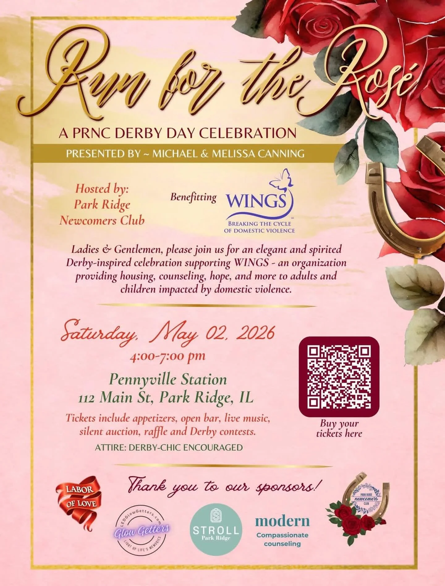 Park Ridge, get ready for this year&rsquo;s Park Ridge Newcomers Club Labor of Love event &mdash; Run for the Ros&eacute;: A Derby Day Celebration benefitting WINGS. 🌹🐎✨

Proudly presented by Michael &amp; Melissa Canning, this afternoon brings tog