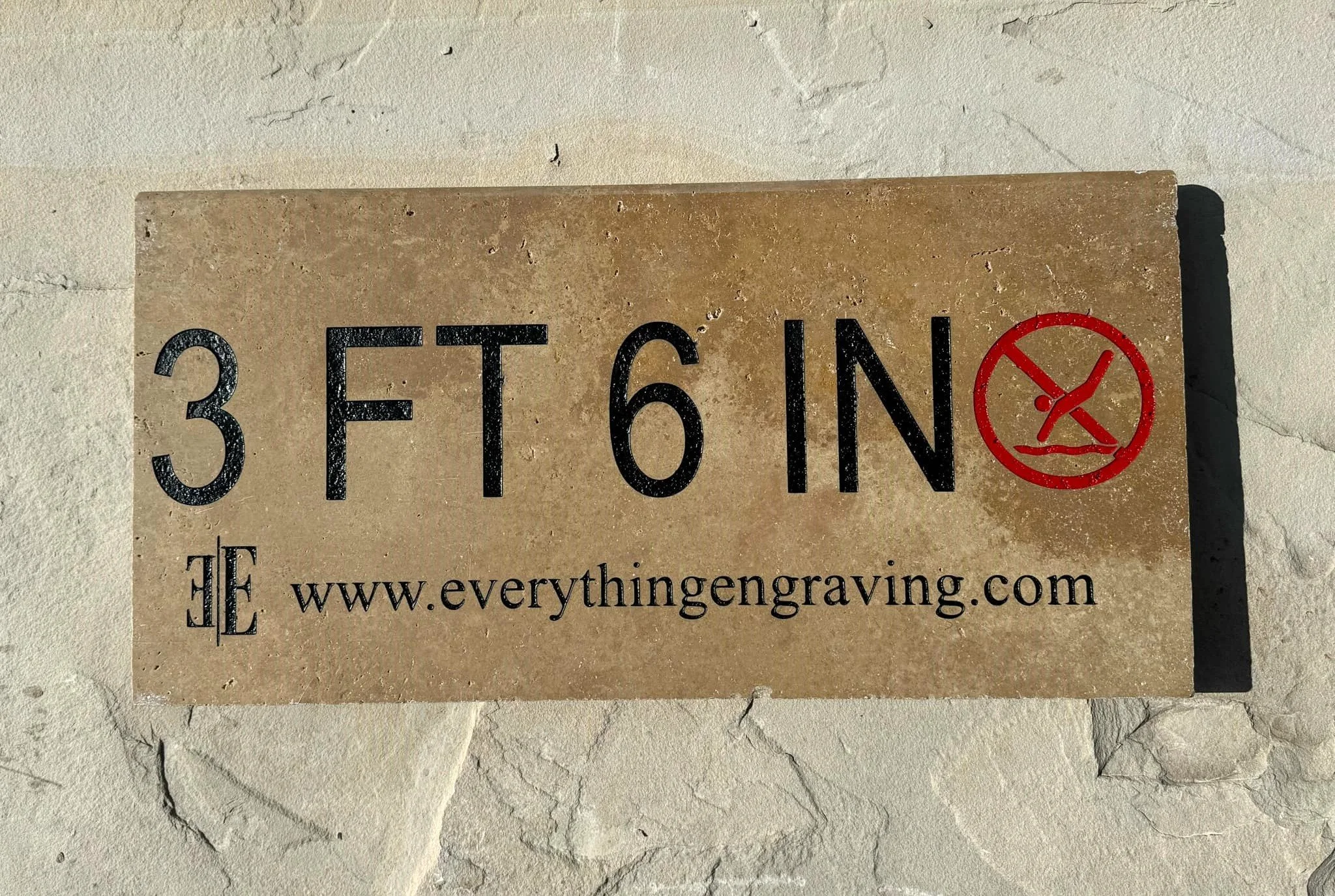 Engraved Stone Pool Depth Marker - Sand Blasted