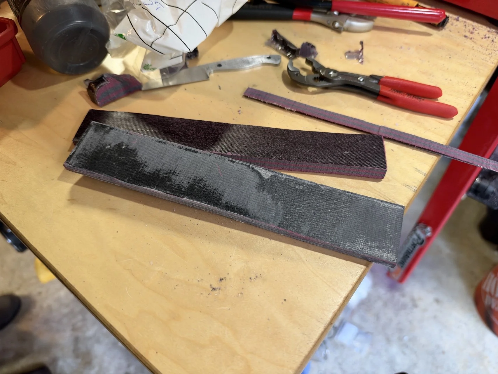 Micarta blocks after overnight cure and heat setting