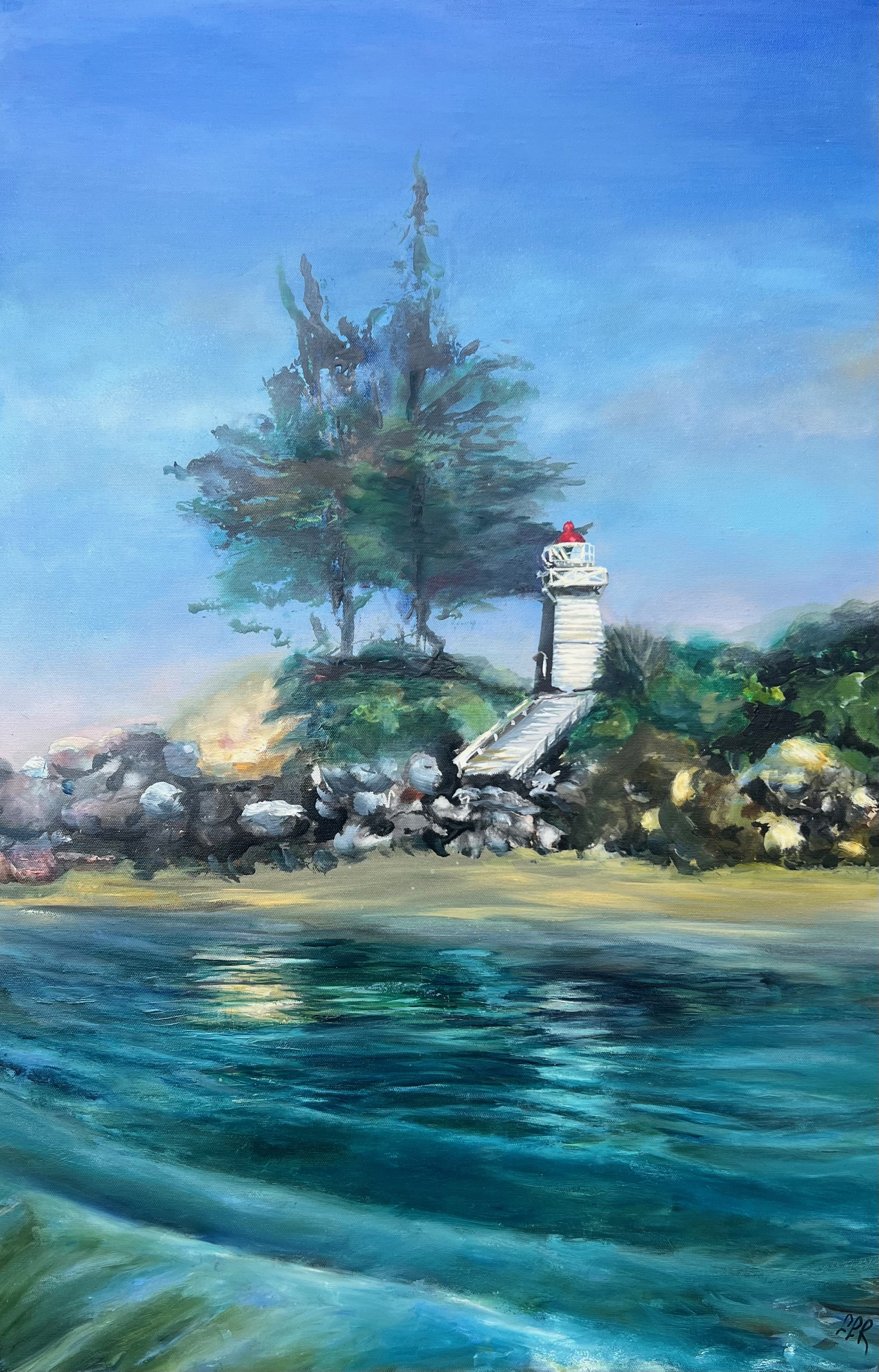 Ben Venue Lighthouse, 36"x24" mixed media and oil on gallery wrapped canvas. $595