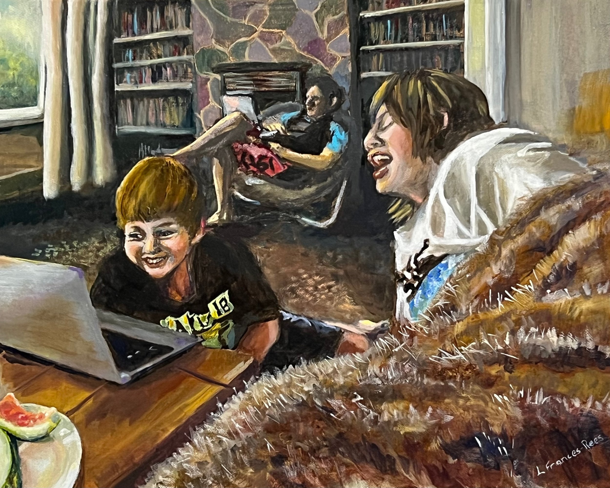 "Everyday Life - Te Whanau Frances-Rees" oil on canvas, nfs