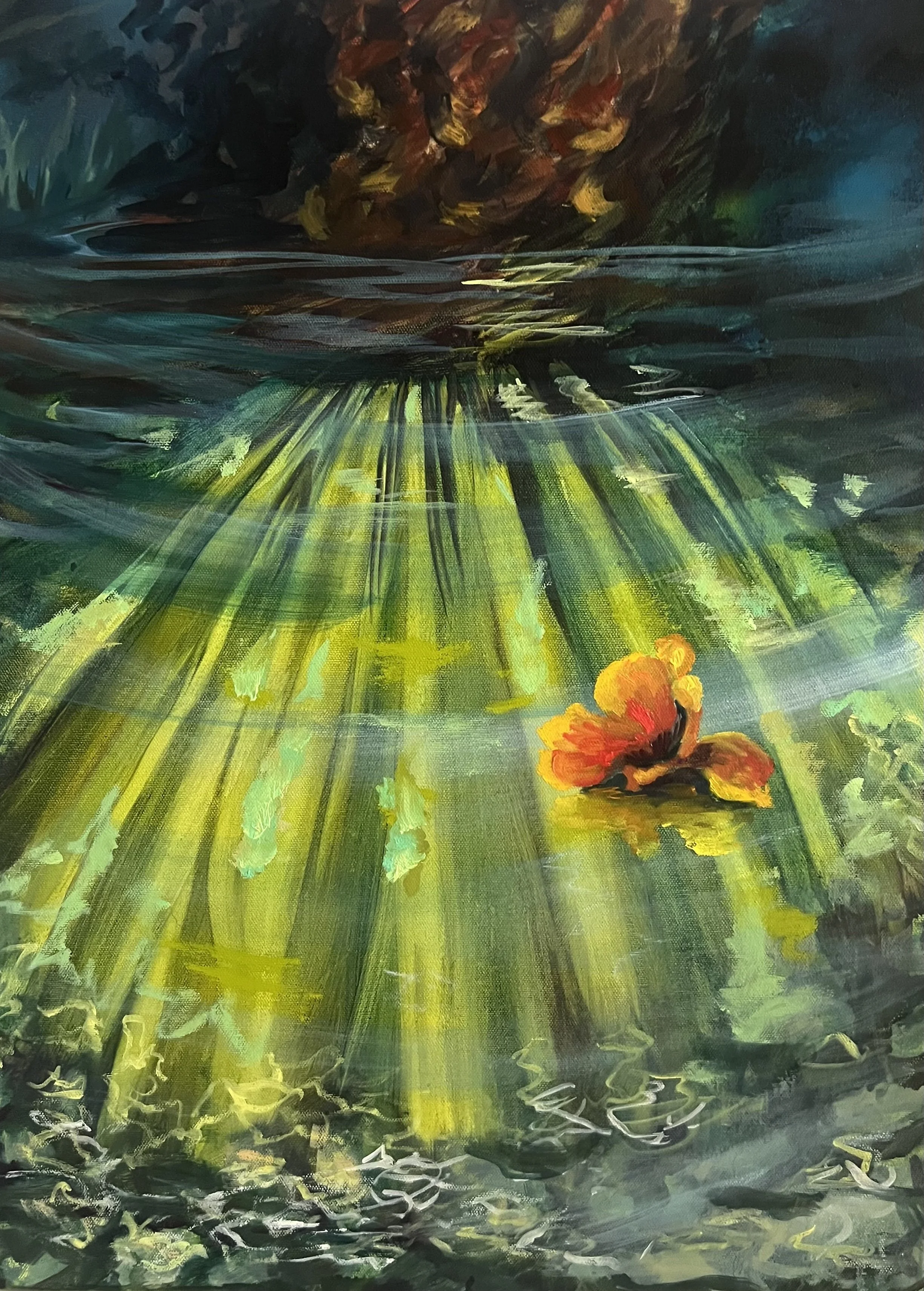 "Echoes of Ophelia 1" 24x18" mixed media and oil on gallery wrapped canvas. $950