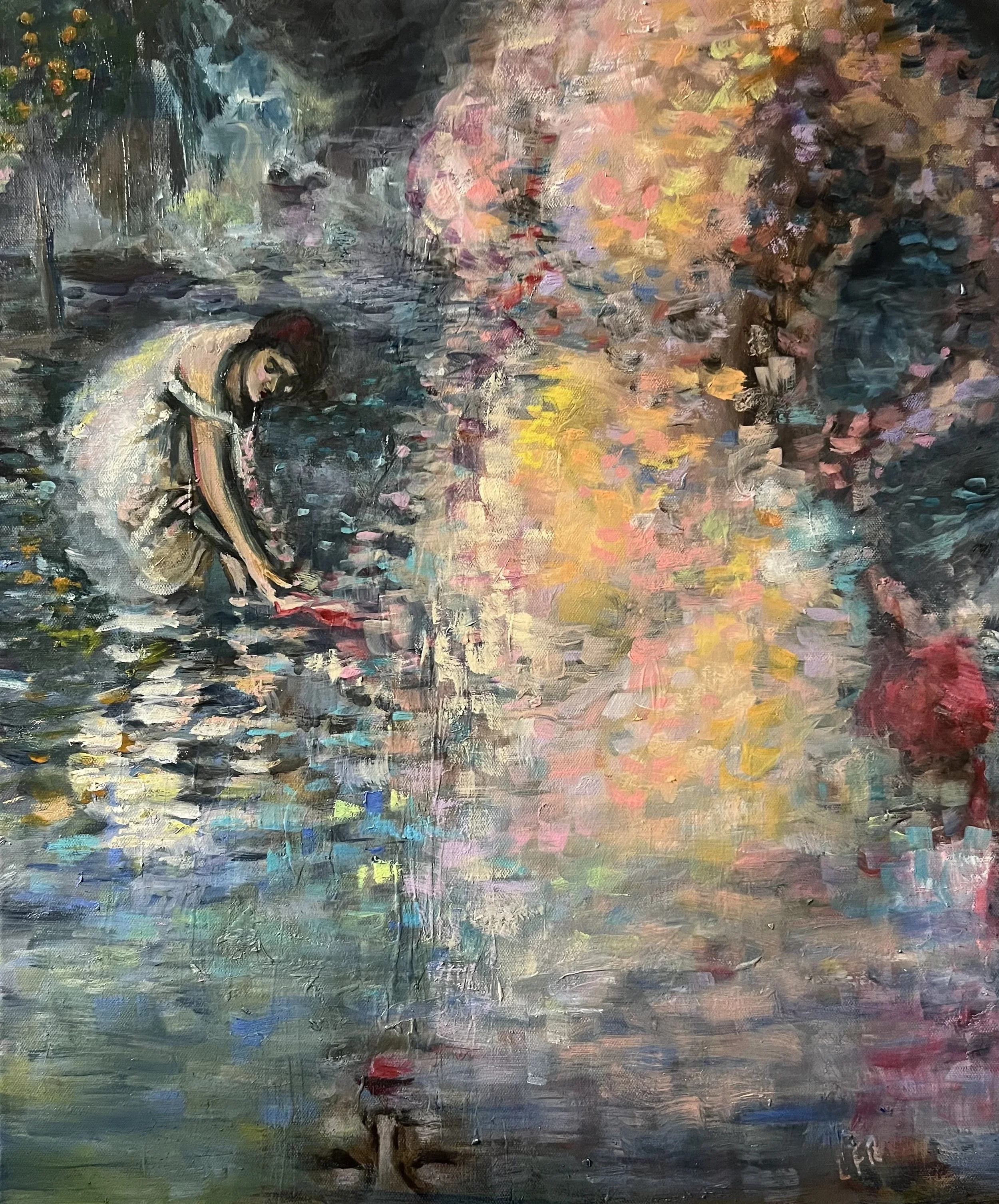 Apres le dejeuner sur l'herbe, oil on canvas 24x18"