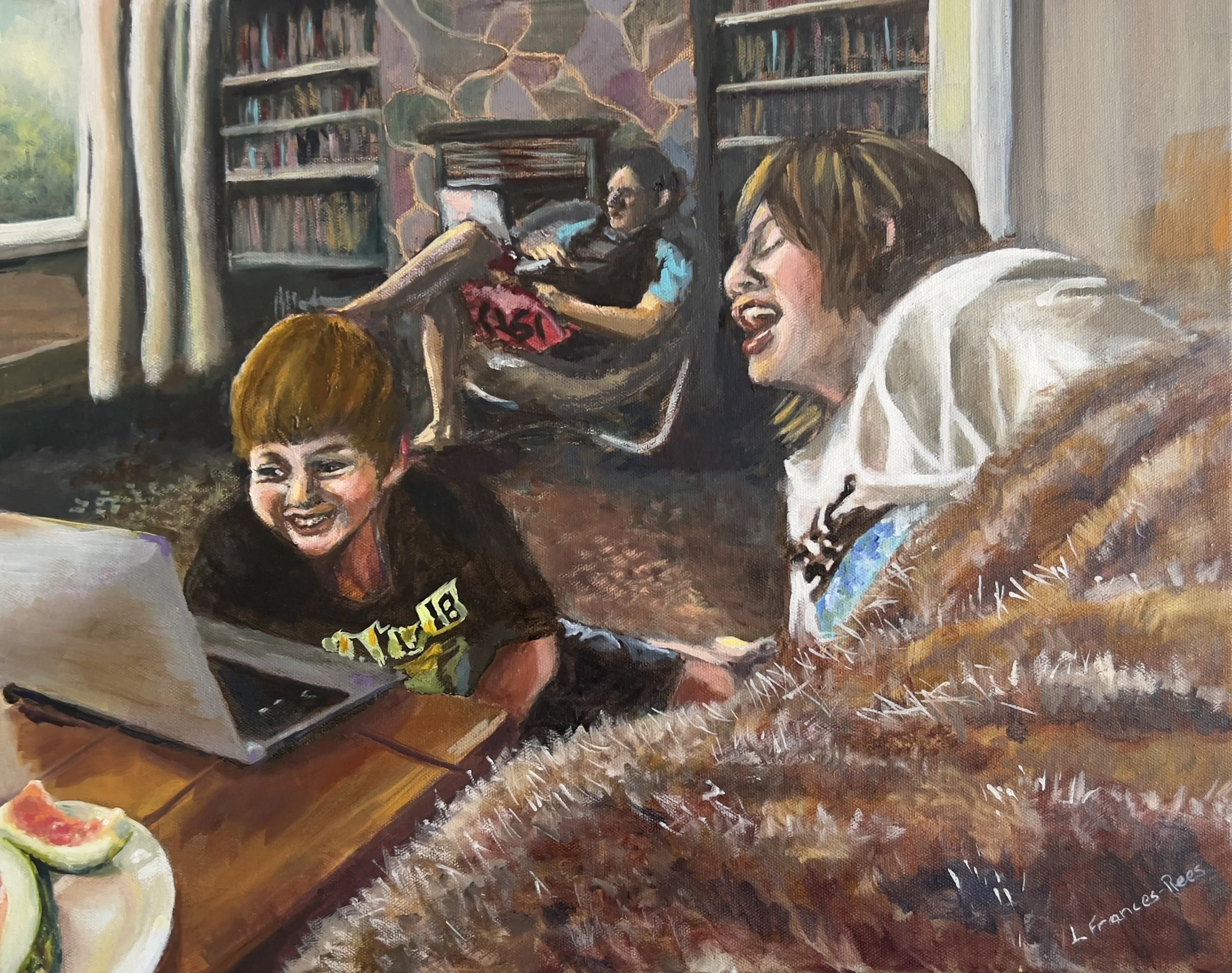 "Everyday Life - Te Whanau Frances-Rees" oil on canvas, nfs