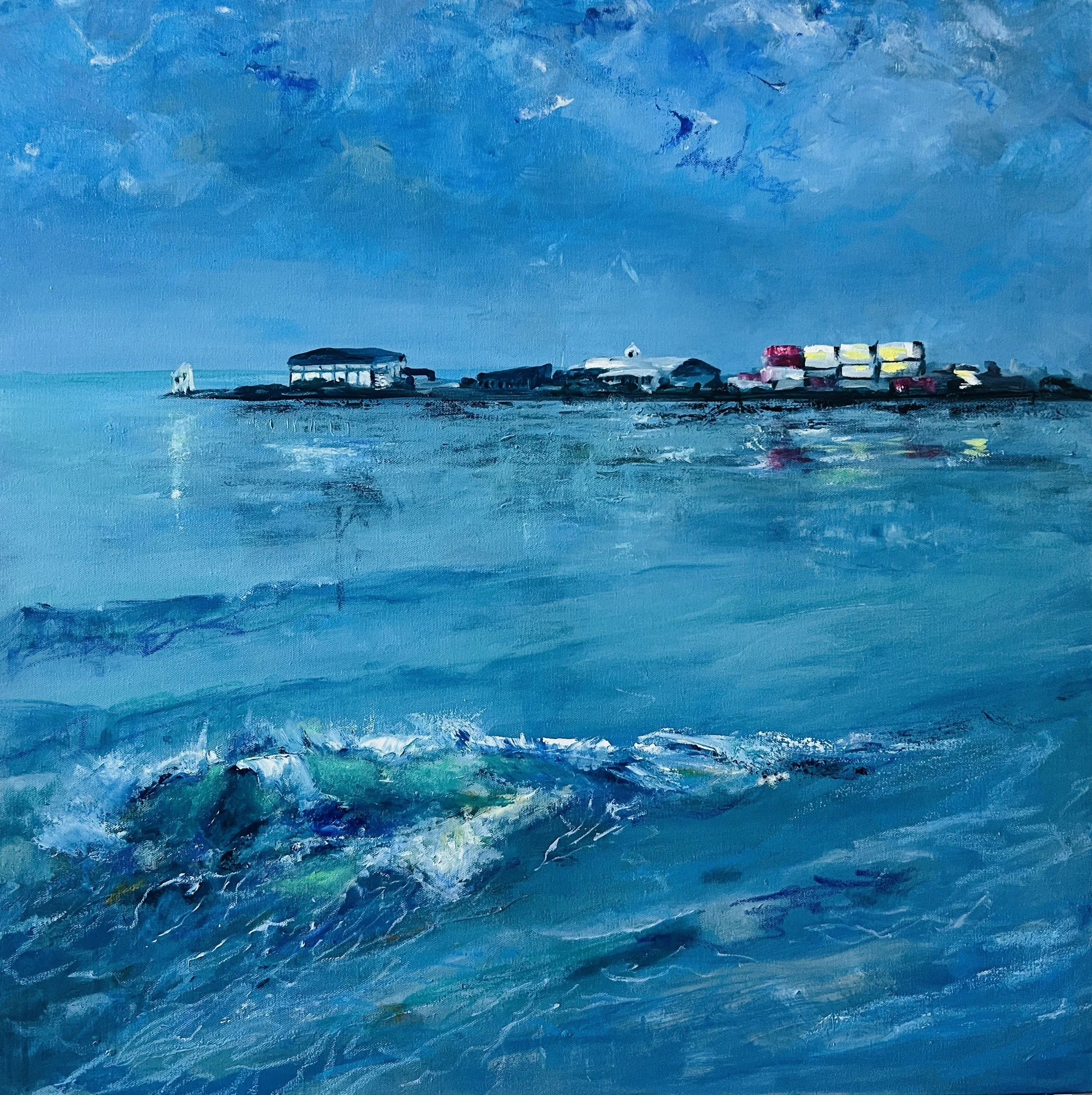 Port of Timaru, 30"x30" mixed media and oils on gallery wrapped canvas, $500