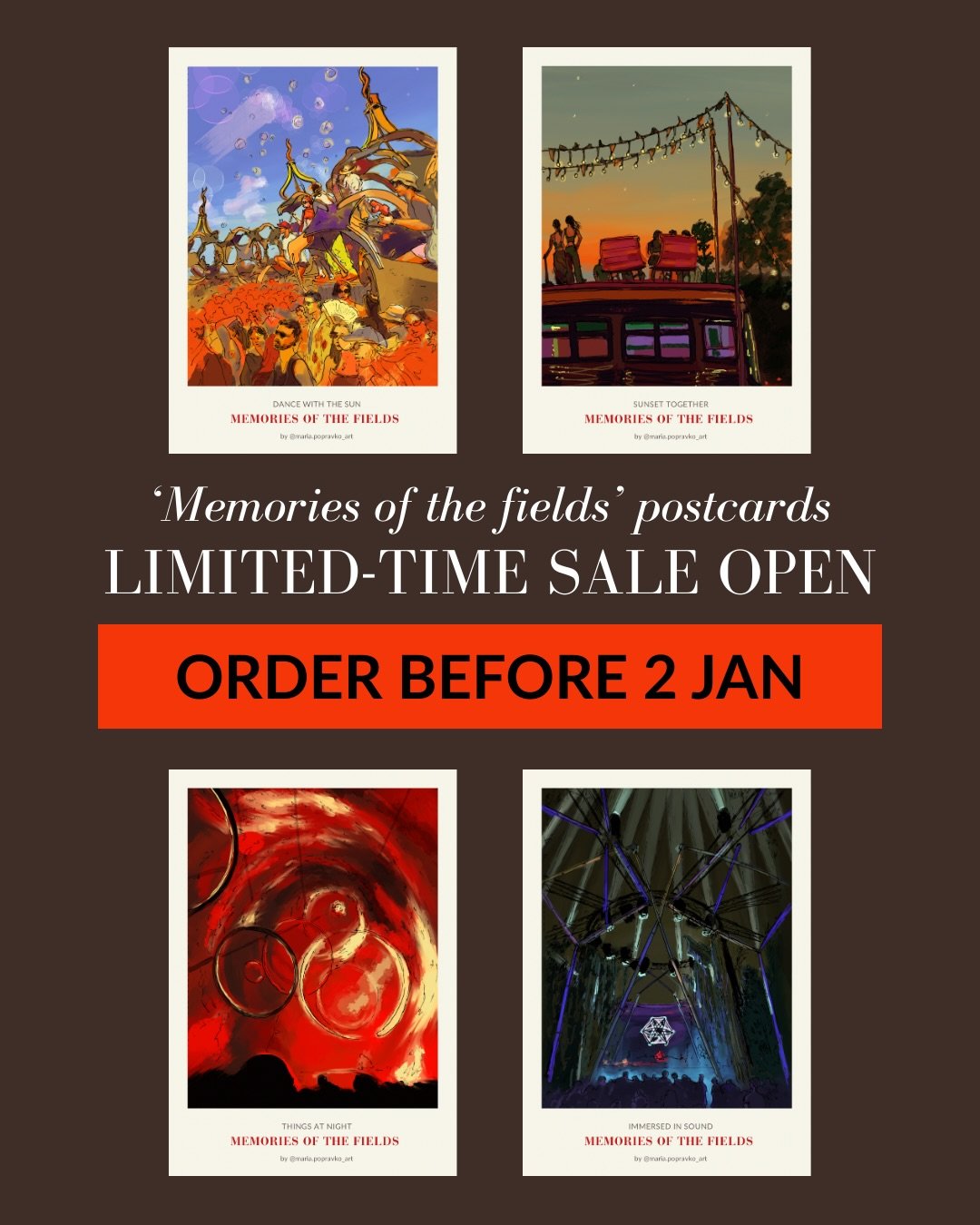 ⏰ Link in Bio to PRE-ORDER &lsquo;Memories of the fields&rsquo; postcards. Order before 2nd Jan 2026!
This print drop will NOT REPEAT, one-time sale only.

Grab them on my website while you can www.mariapopravkoart.com/shop/p/memories-of-the-fields-p