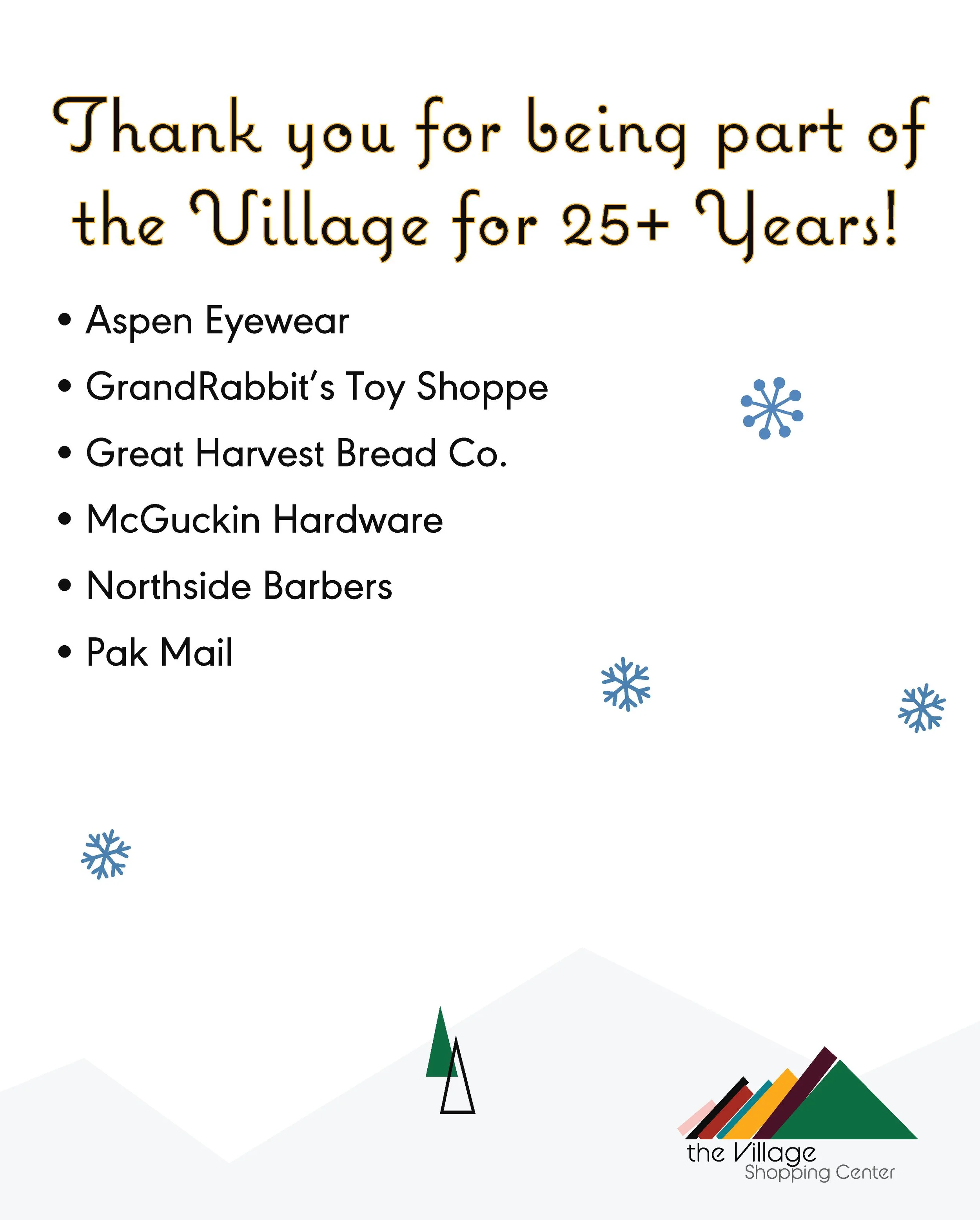 Winter Coupon Catalogue for The Village Shopping Center - Acknowledgement Page