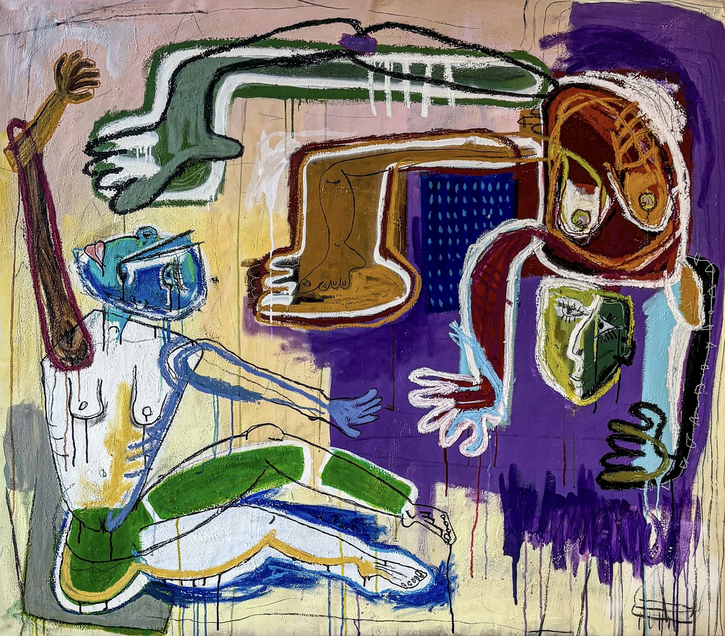 "Standing on boxes, helping", 125 x 145 cm