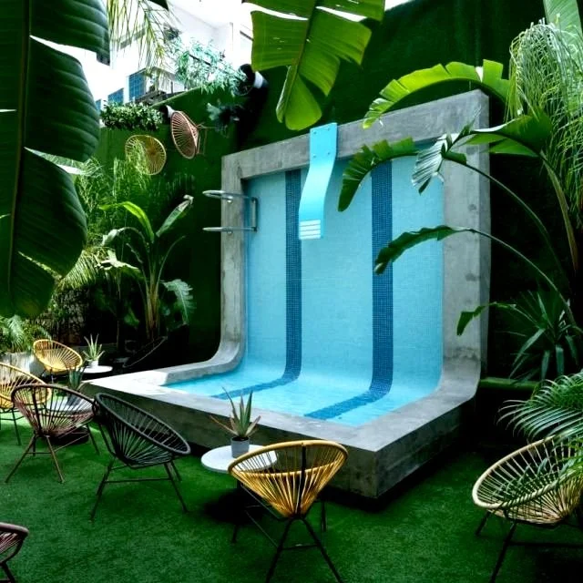 Unique upside-down pool at Chic & Basic Gravity Hotel in Porto, suspended above the hotel, offering a visually stunning and innovative design.