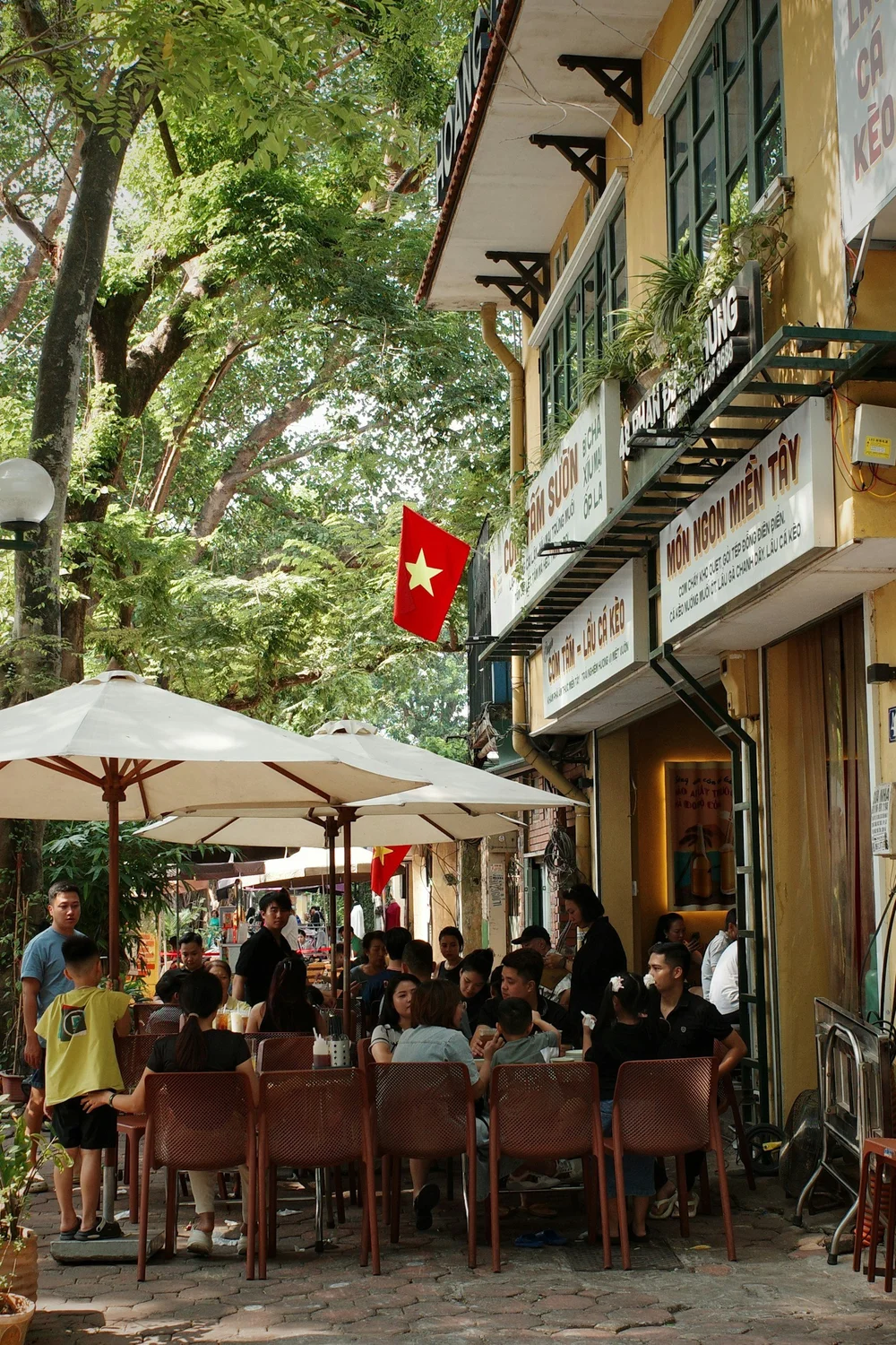 Tree-lined Street with Cafes in Baixa Lisbon Chiado