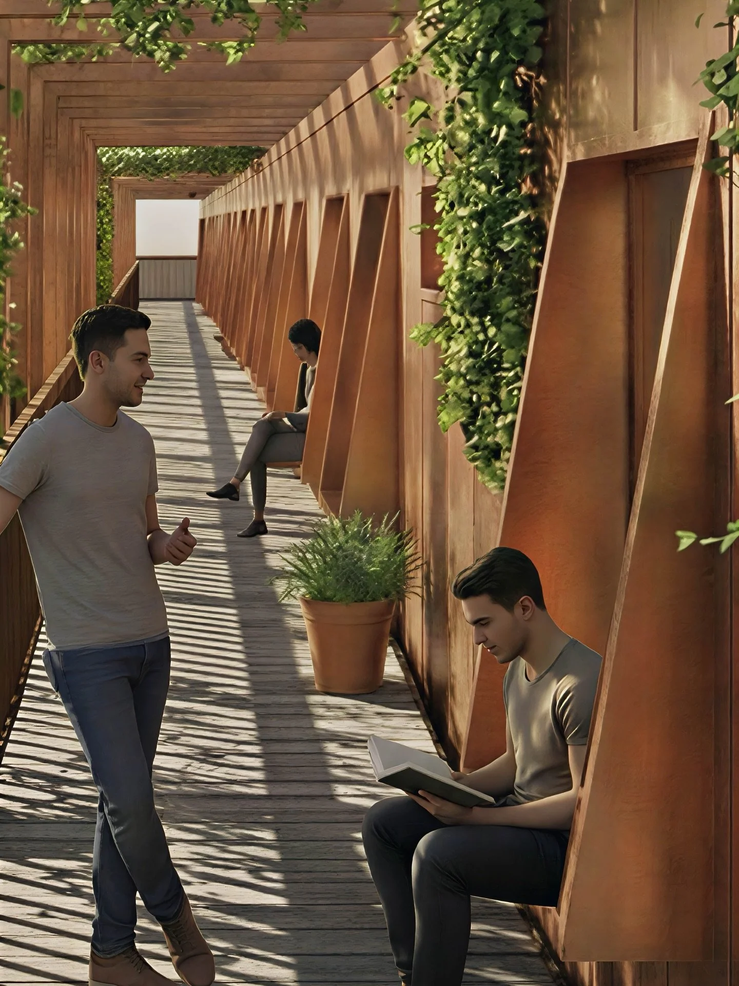 The open promenade, in our design proposal for Benut de Overruimte competition, is a communal open-air walkway that serves as the entrance to the private apartments. It transforms circulation into a shared, human-scaled place for encounter, nature an