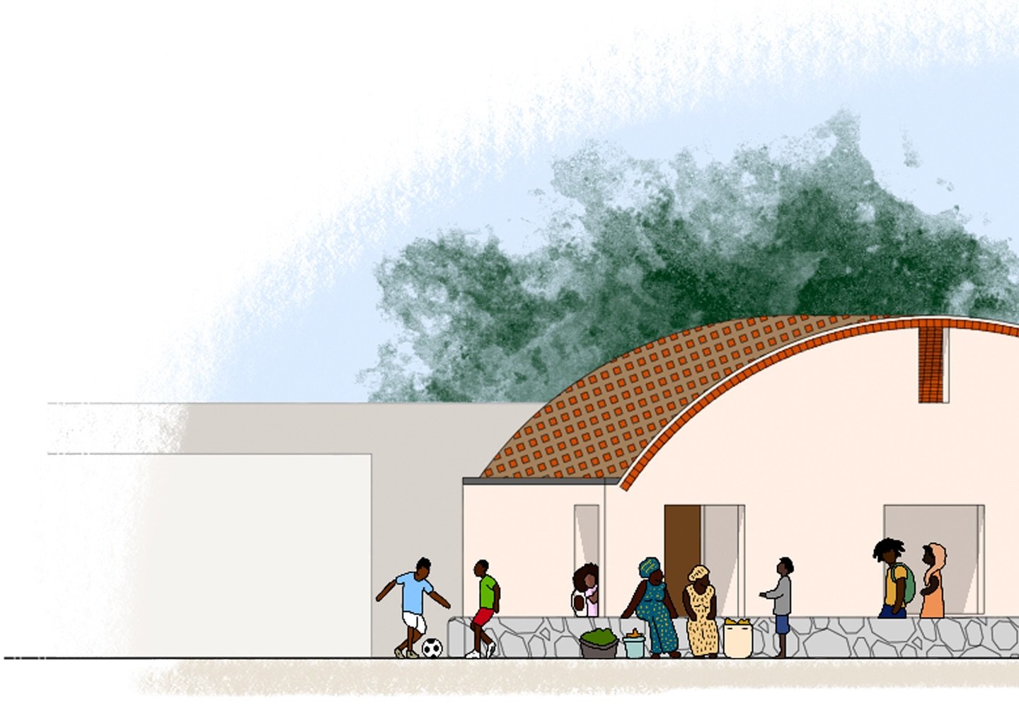 The long section reveals the heart of our secondary school project in Djilakh: a square where learning extends beyond the classroom.
A civic space for interaction, play, and joy. The place where architecture becomes a framework for culture and commun