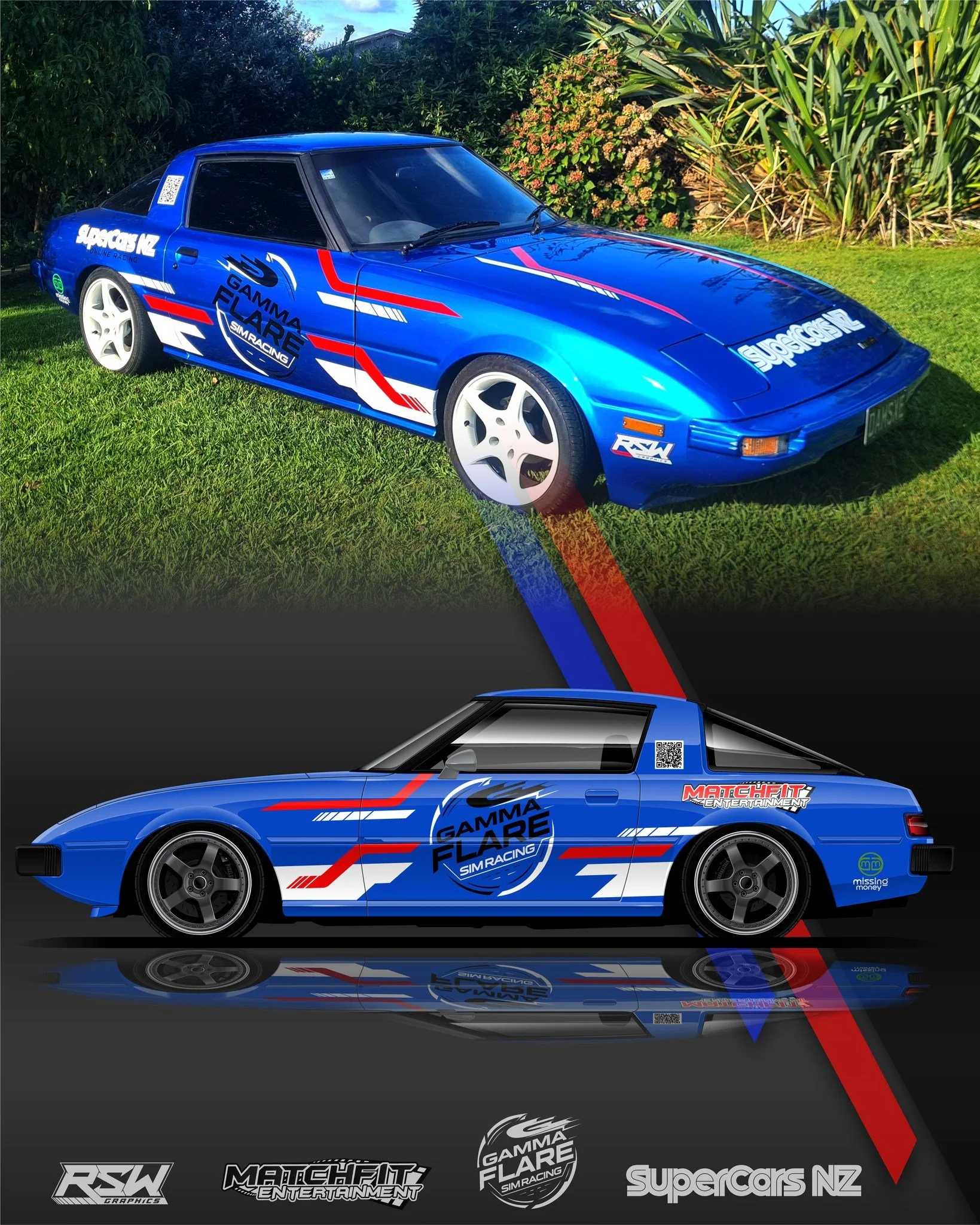Design and decal kit shipped to Shaun over in NZ for @super_carsnz and @gamma_flaresimraciing