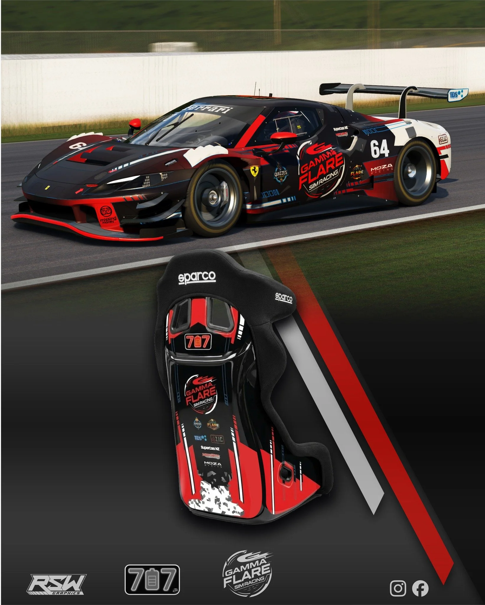 Seat wrap along with a 296 GT3 livery I recently designed for the guys at @gamma_flaresimraciing