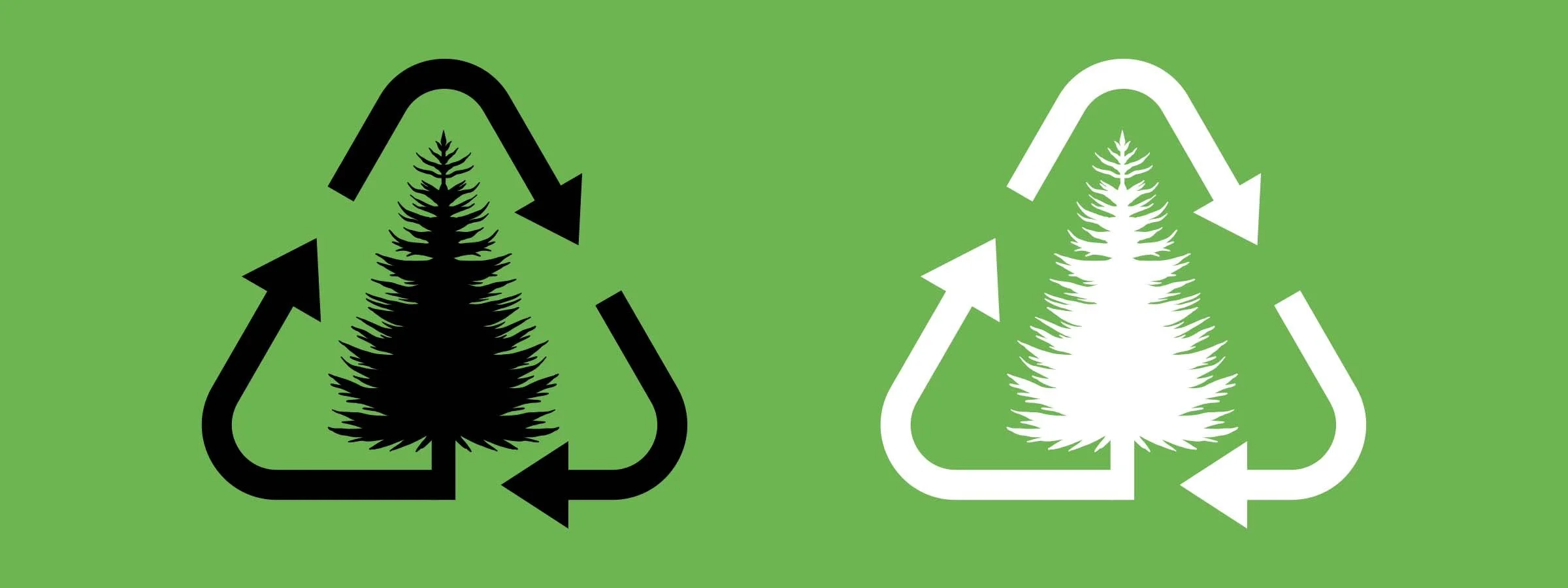 Pine tree illustration with recycling symbol, green background