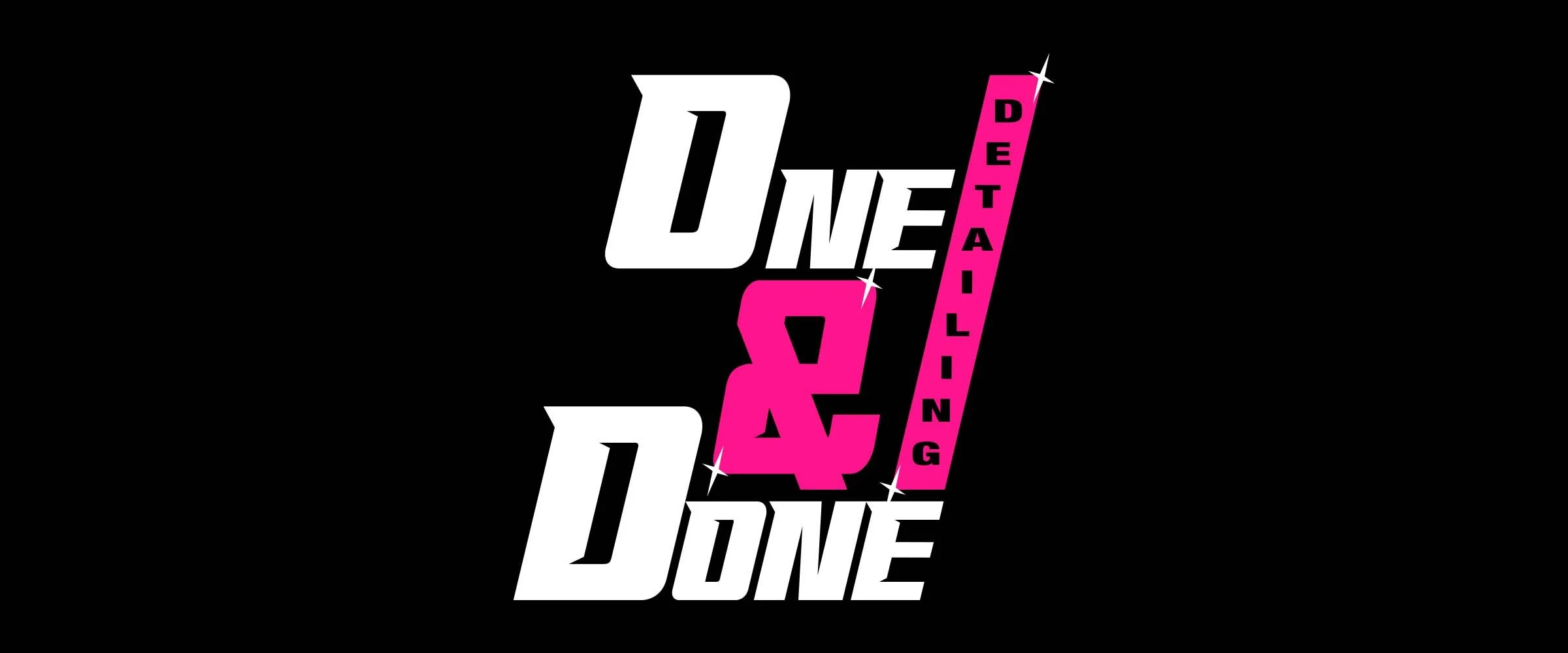 Logo featuring the text "One & Done Detailing" with "One" and "Done" in white, "&" and "Detailing" in pink, against a black background.