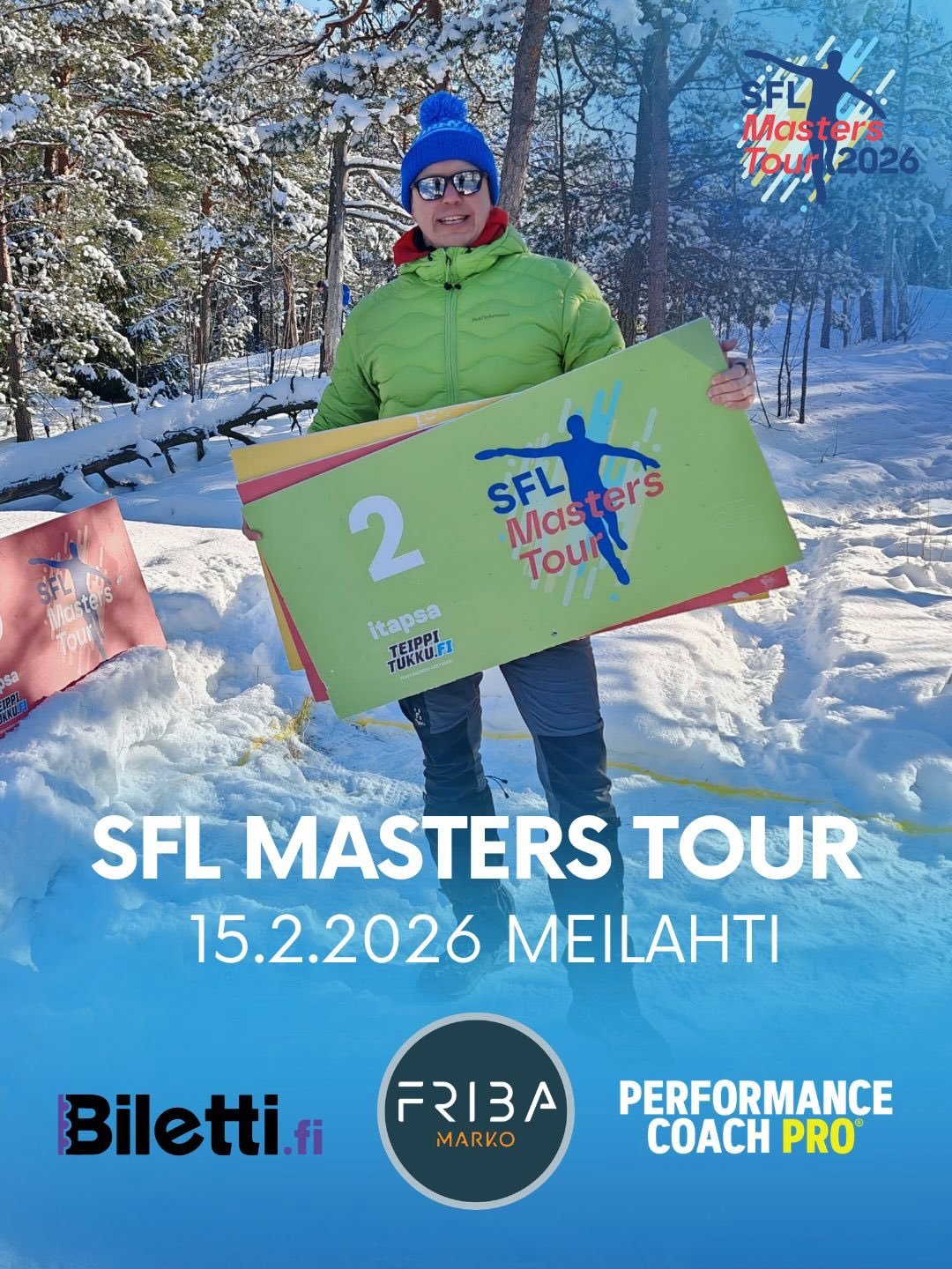 Kauden toinen SFL Masters Tour kisa k&auml;ytiin Meilahden legendaarisella radalla 15.2.

Pelaajia oli paikalla kovasta pakkasesta ja runsaasta lumesta huolimatta l&auml;hes 40. Tunnelma oli j&auml;lleen masters kisoille tutun rento ja l&auml;p&auml;