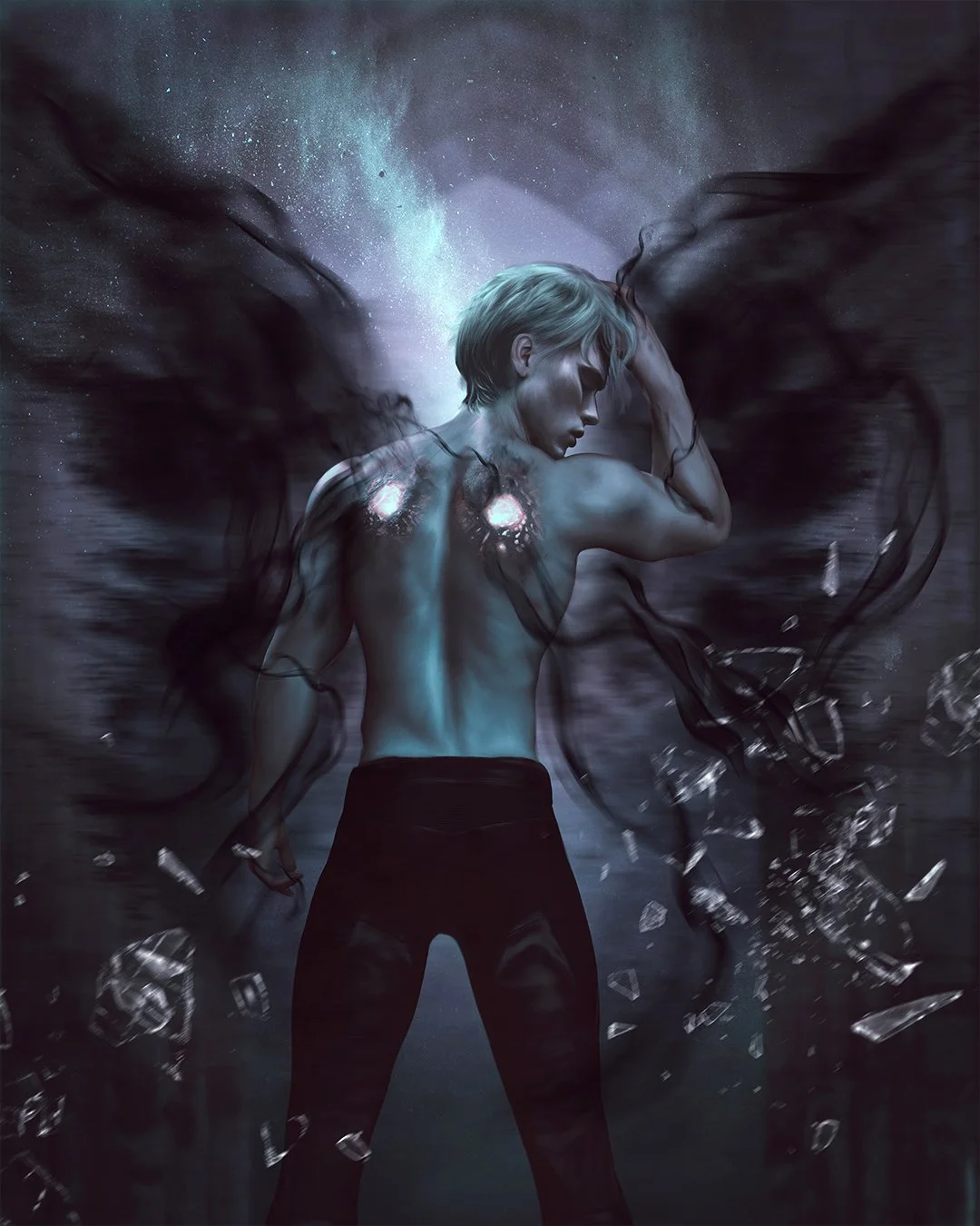 &quot;The Blade. The one without proper wings. His are like&hellip; living shadow spilling down his back.&quot;

🔥BASTIEN, God of Shadows, from THE WOLF AND THE CROWN OF BLOOD

My poor murder baby and his poor back 🥺

I've been holding off on makin