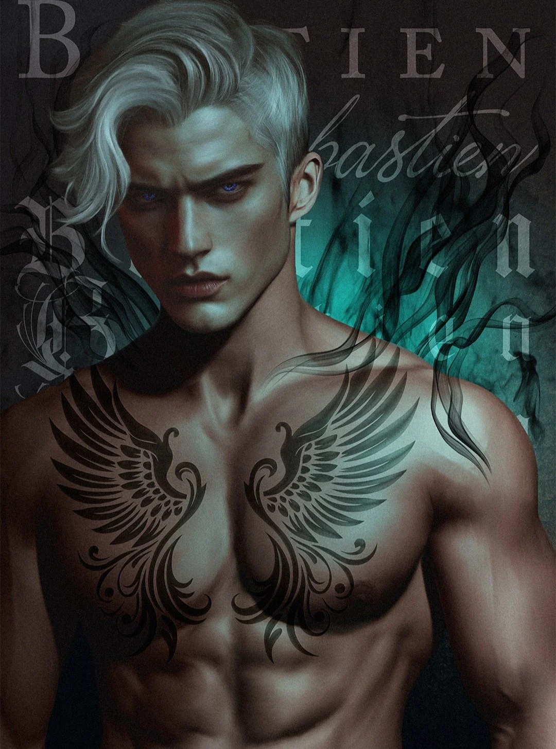 Bastien, aka the Blade. God of Shadows, and my angry, traumatized son.

You meet Bastien in my book THE WOLF AND THE CROWN OF BLOOD, and his romance is the focus of book 2.

🔥

Art is by me with 3D, stock photos, and paint. The chest tattoo is a lic
