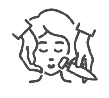 An infographic of a woman receiving a facial treatment with her eyes closed.