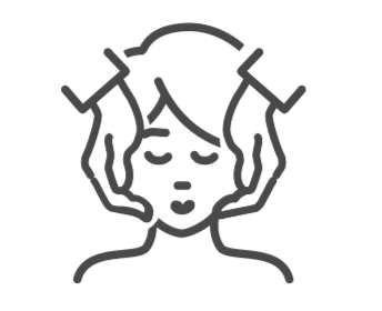 Infographic drawing of a person with hands on their head, closed eyes, and a neutral expression.