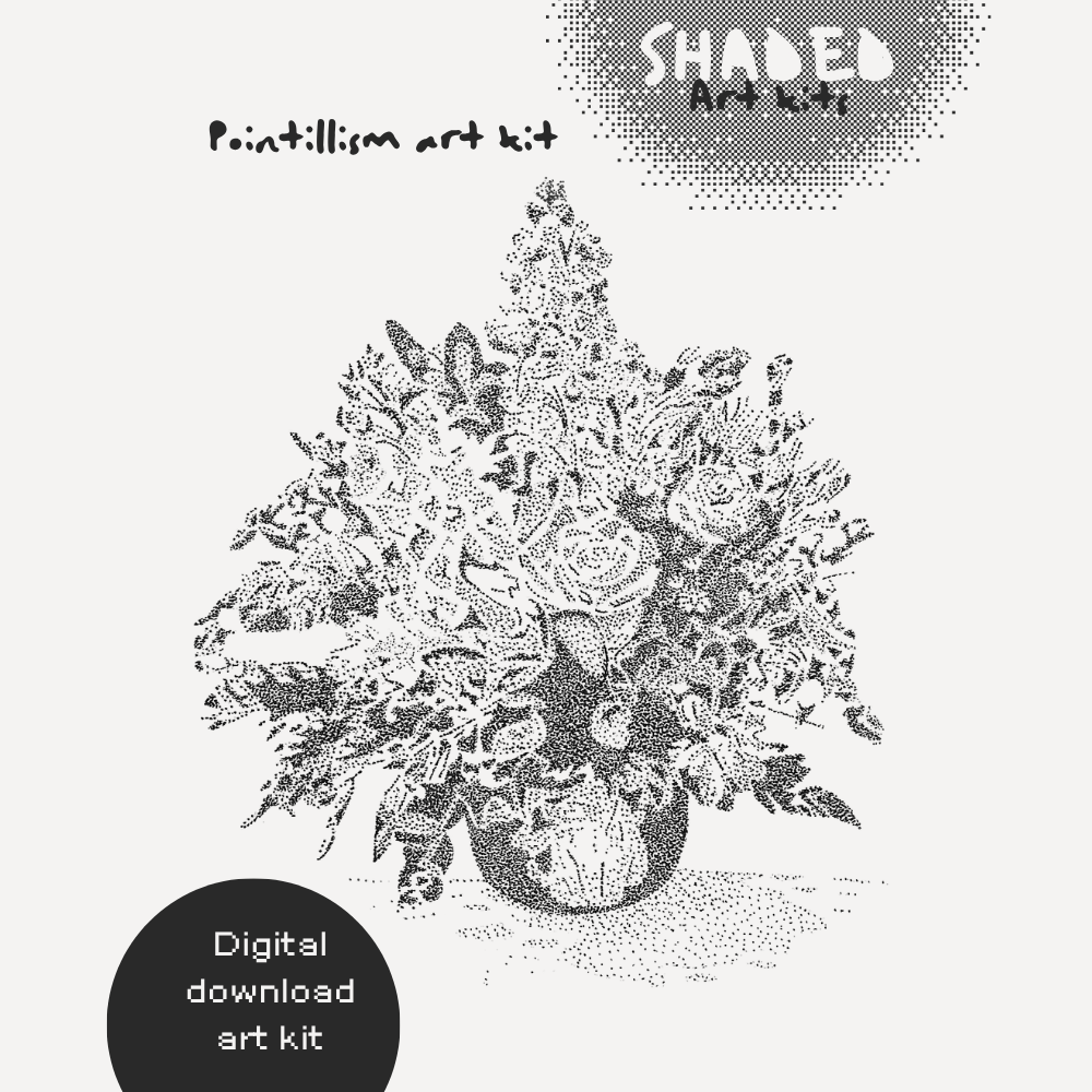 Printable Pointillism Flower Kit, Digital Download Art