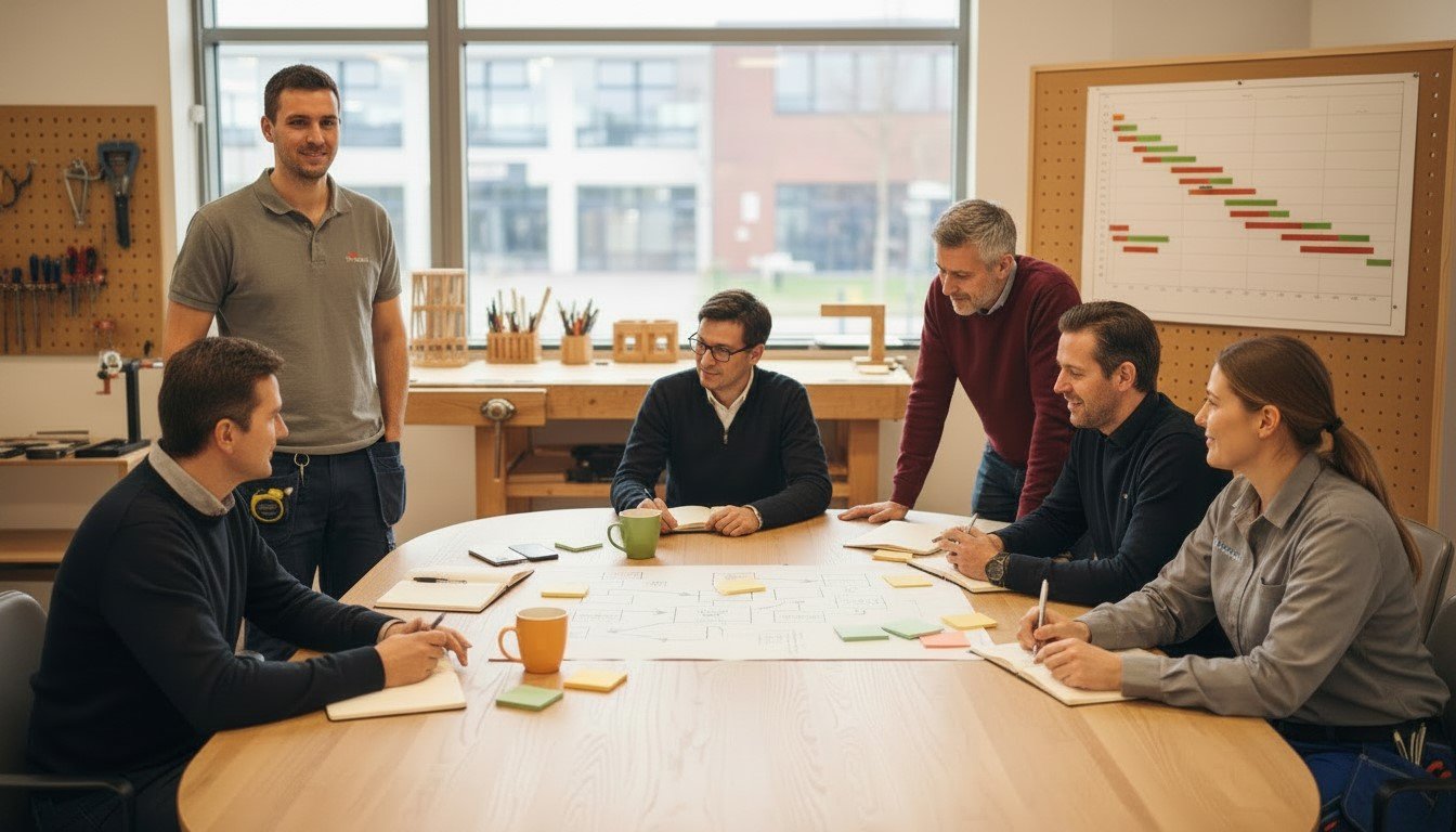 Unternehmerinnen und Unternehmer  beim Austausch am Tisch