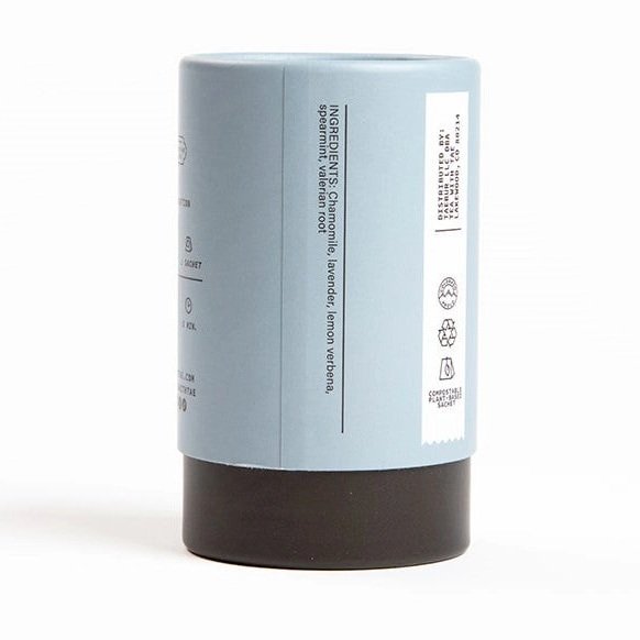 Bedtime Bliss herbal tea, featuring a calming blend of chamomile, lavender, lemon verbena, spearmint, and valerian root