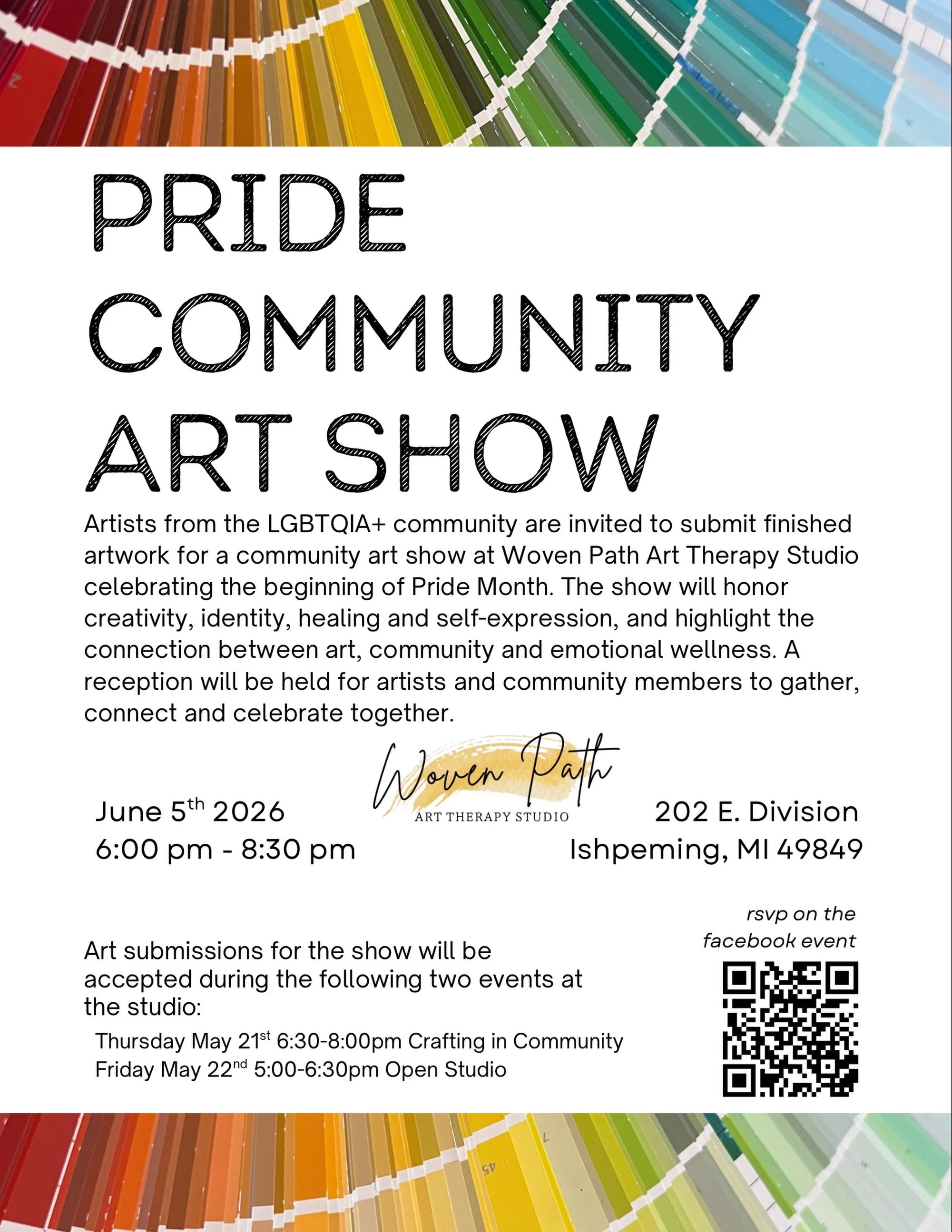 Come by for our next community art show next Friday!! Along with the art show, you can participate in a community art project in the studio, show off your me-made wares with @snowdayfibers and enjoy wood fired pizza from the new food truck Basil &amp