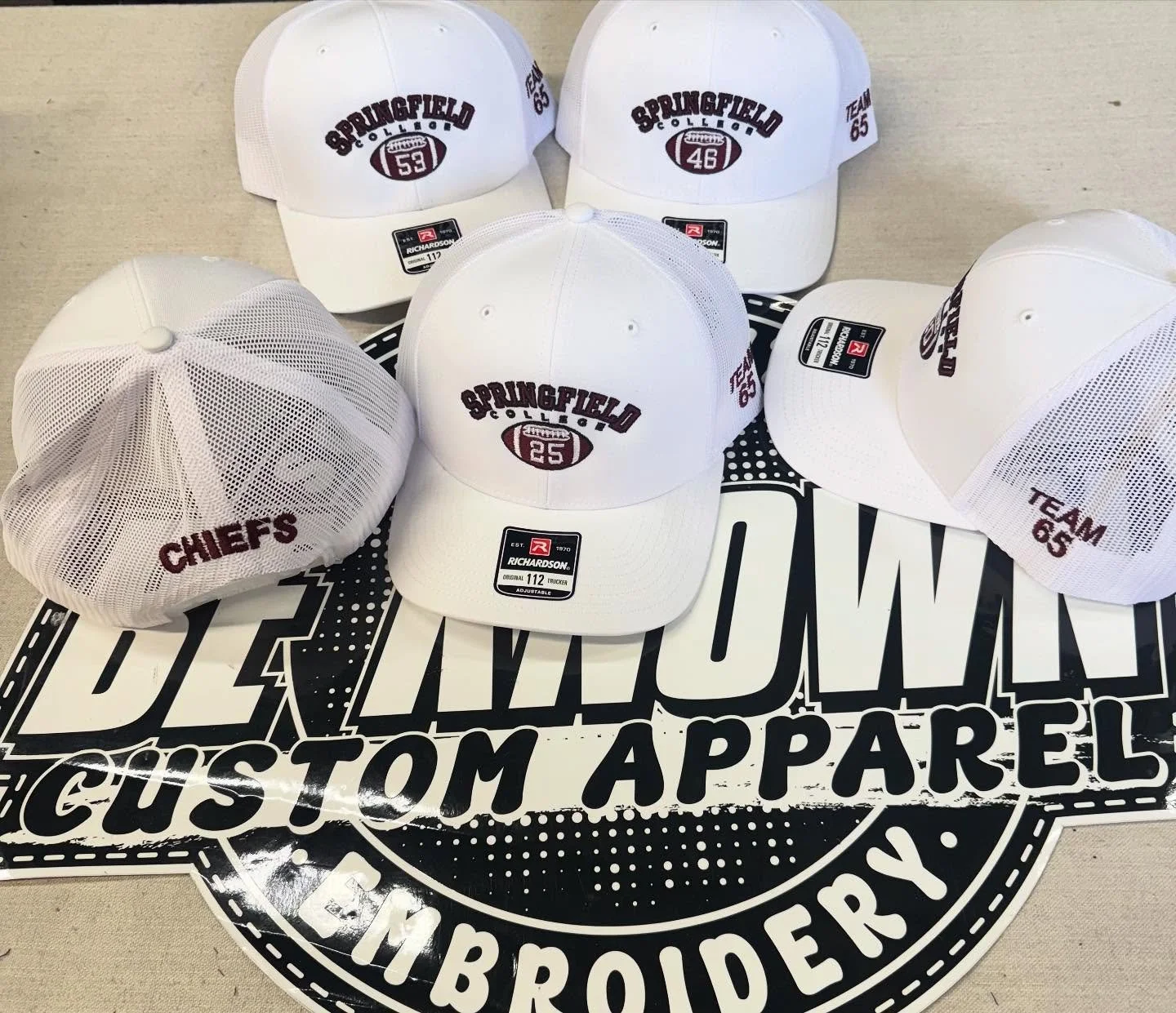 Custom hats for the 1965 Springfield College football team for alumni weekend 🏈