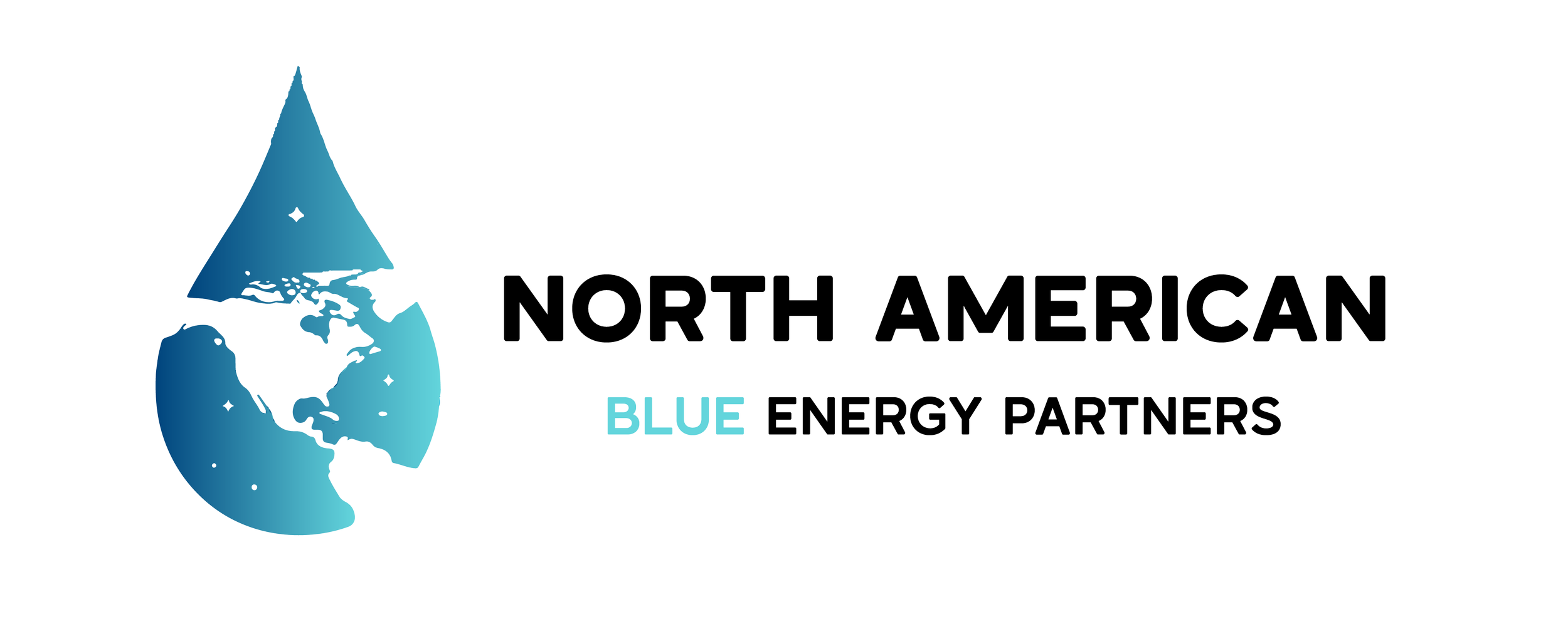 Logo of North American Blue Energy Partners featuring a stylized water droplet with a map of North America inside, with the text "North American Blue Energy Partners" next to it.