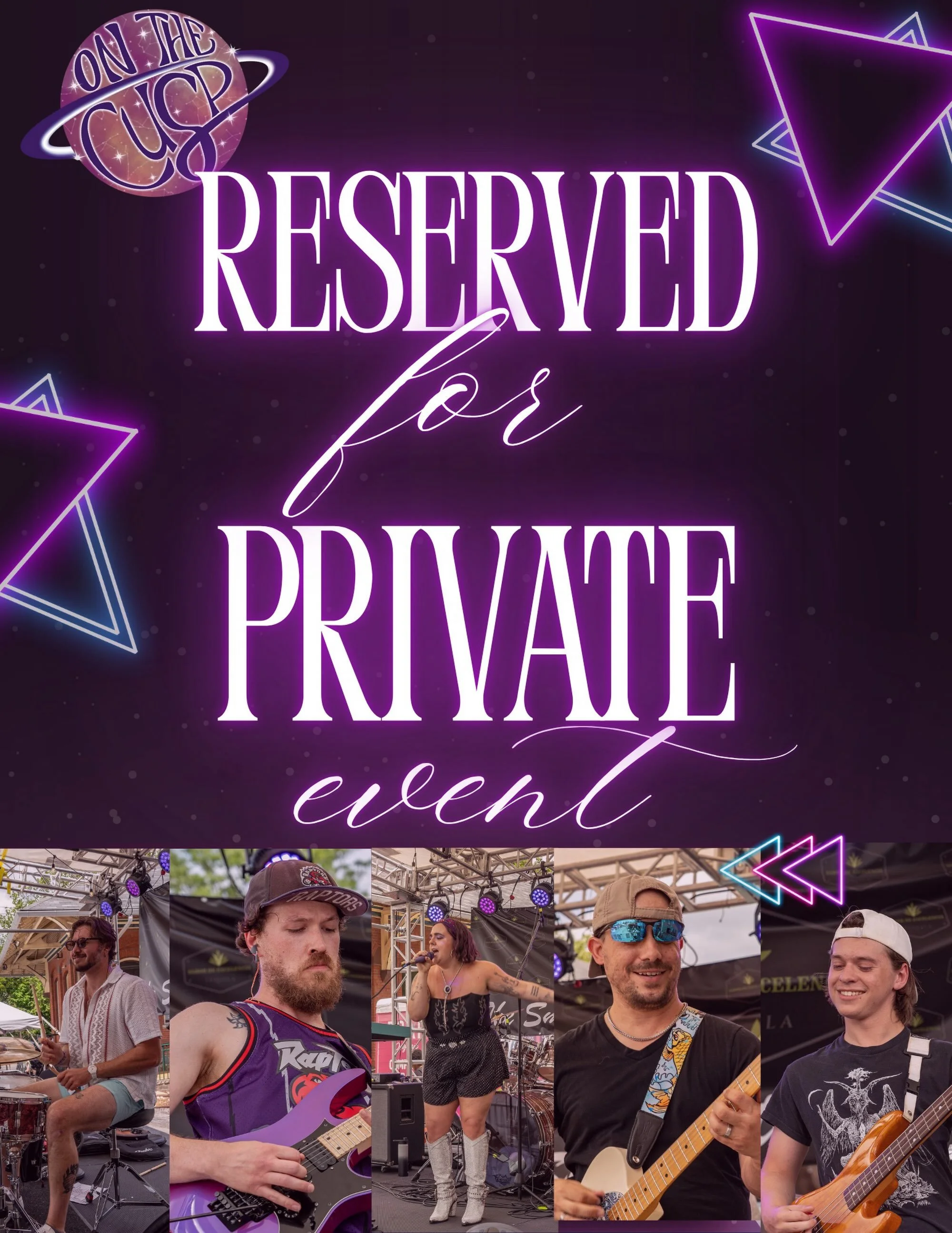 🔒 This Saturday is RESERVED! 🎶✨

On the Cusp is heading out for a private event this weekend, and we can&rsquo;t wait to bring the party! 💜🎸

Birthdays, celebrations, family gatherings, corporate events &amp; more &hellip;&hellip;..yes, we do pri