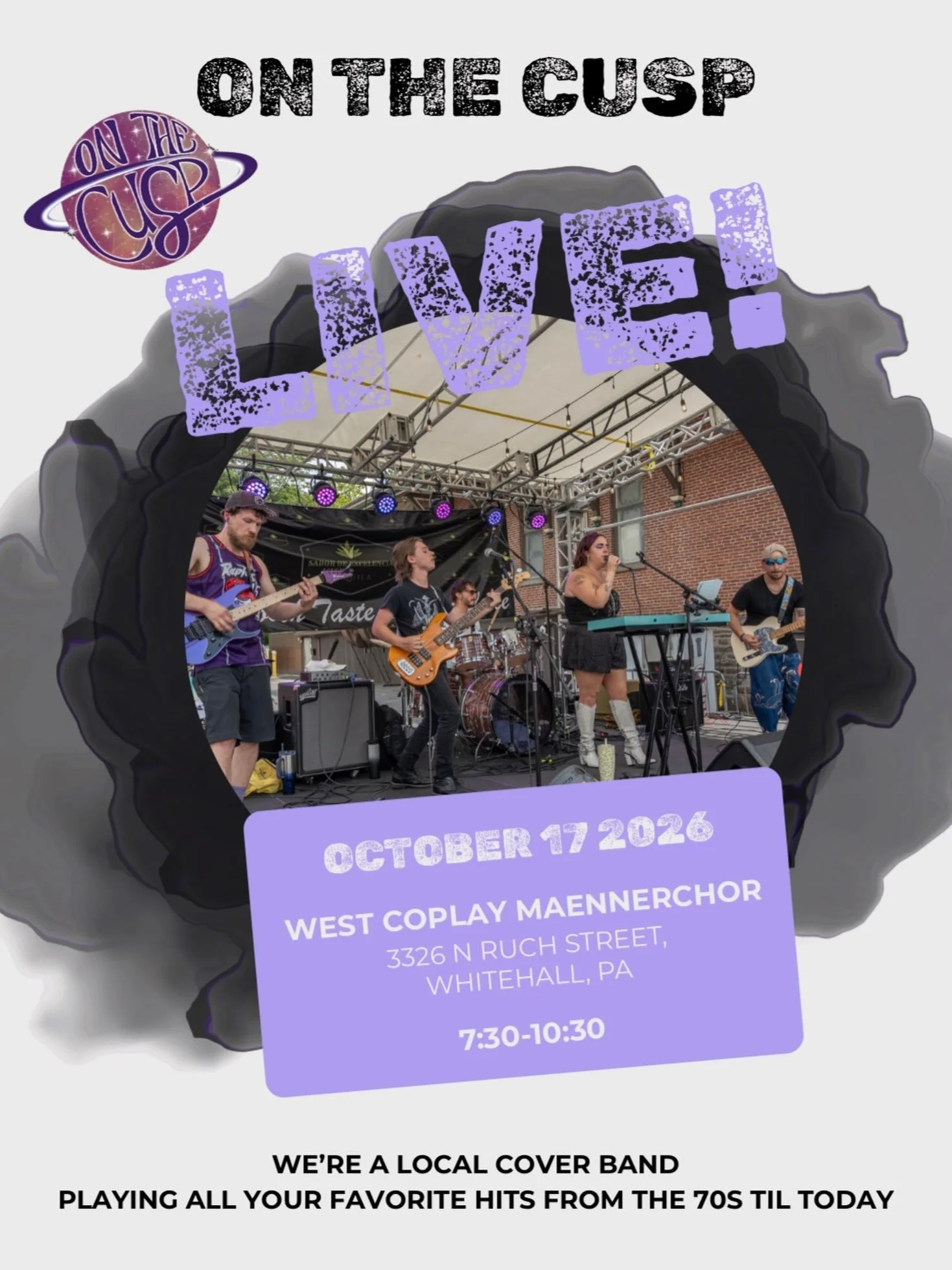 🎸 MAENNERCHOR, WE&rsquo;RE COMING FOR YOU! 💜🎶

Your favorite hits, your favorite decades, and a whole lot of ON THE CUSP energy! 🤘🏼🔥

Join us Saturday, October 17th at West Coplay Maennerchor for a night of live music, dancing, and all the song