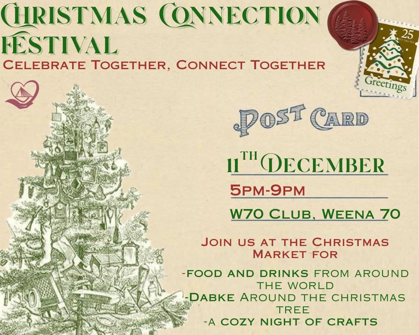 Volunteer with setting up and celebrate a warm and vibrant Rotterdam Christmas 🎄 with food from around the world, creative workshops, Dabke dancing, and live music ✨

Explore the Christmas market from the W70 and Buddy to Buddy! 
Tase dishes from ar