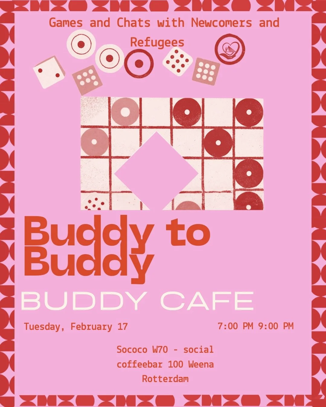 Looking for a cozy and meaningful way to spend your Tuesday evening?
Join us at the Buddy Caf&eacute; for an evening full of games, music, and heart-to-heart conversations with newcomers and refugees living in Rotterdam 🎲☕

Tuesday, February 17 |
19