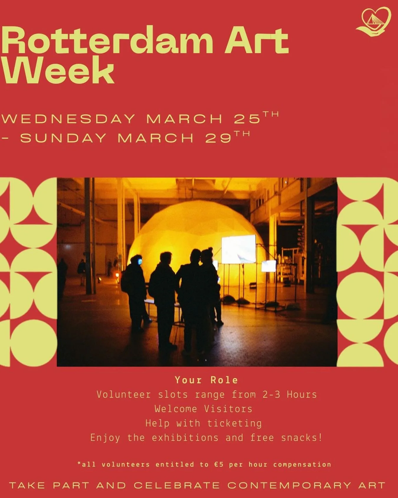 Come take part, meet people, and help shape an amazing event celebrating contemporary art and design!🖼️

Rotterdam Art Week is a city-wide celebration of contemporary art, taking place from 25 to 29 March across more than 60 locations in Rotterdam.
