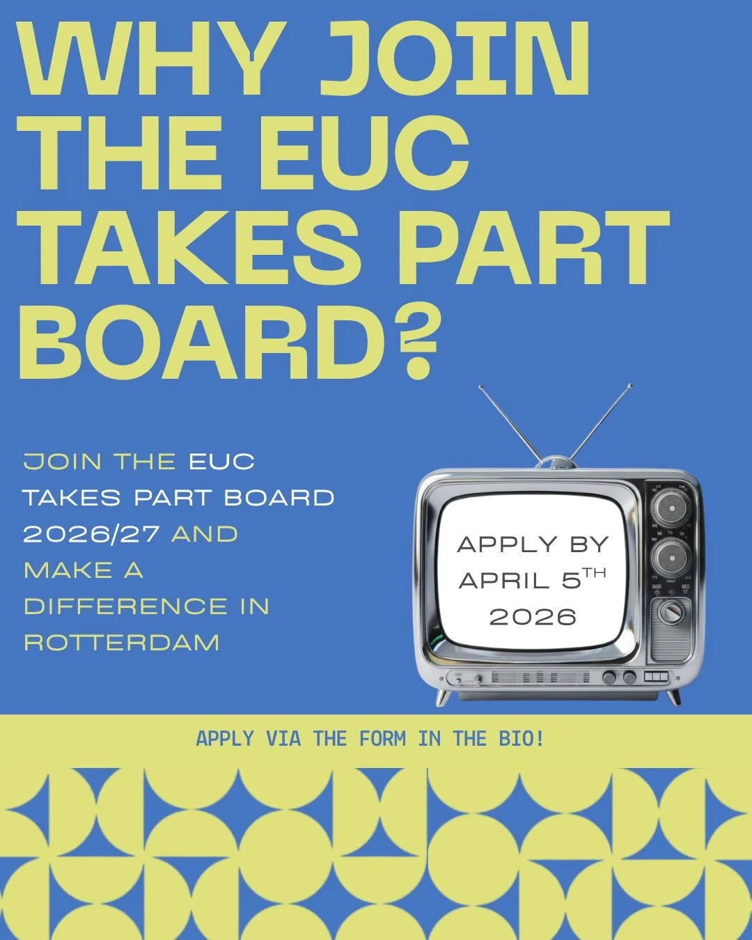 Want to create a change? Build a community in and outside of euc? Looking for leadership opportunities? 

Apply to the EUC takes part board today! 
 
THE DEADLINE IS THIS SUNDAY SO MAKE SURE TO APPLY TODAY 🌟🌟🌟 

#volunteer #euctakespart