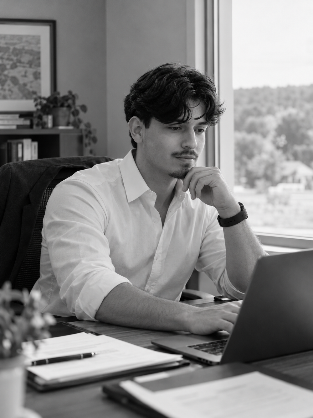 A Real of Pennsylvania agent working at his desk in the Exton office