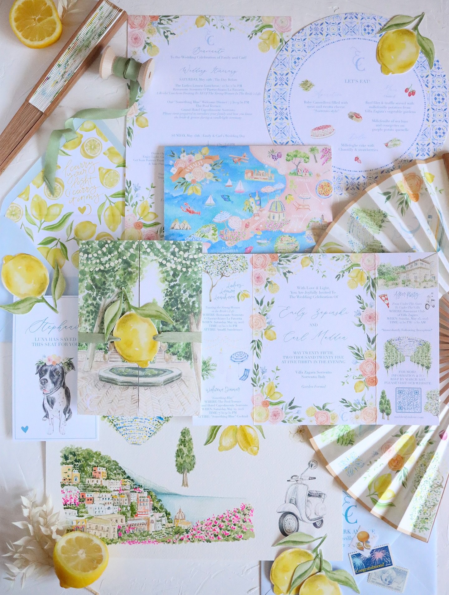 Stationery that feels like a summer Friday!

As I fight the urge to slip into vacation mode a day early&hellip;lol. But seriously, how refreshing and playful is this day of stationery for Emily and Carl&rsquo;s Italy wedding?!

The lemons and landsca