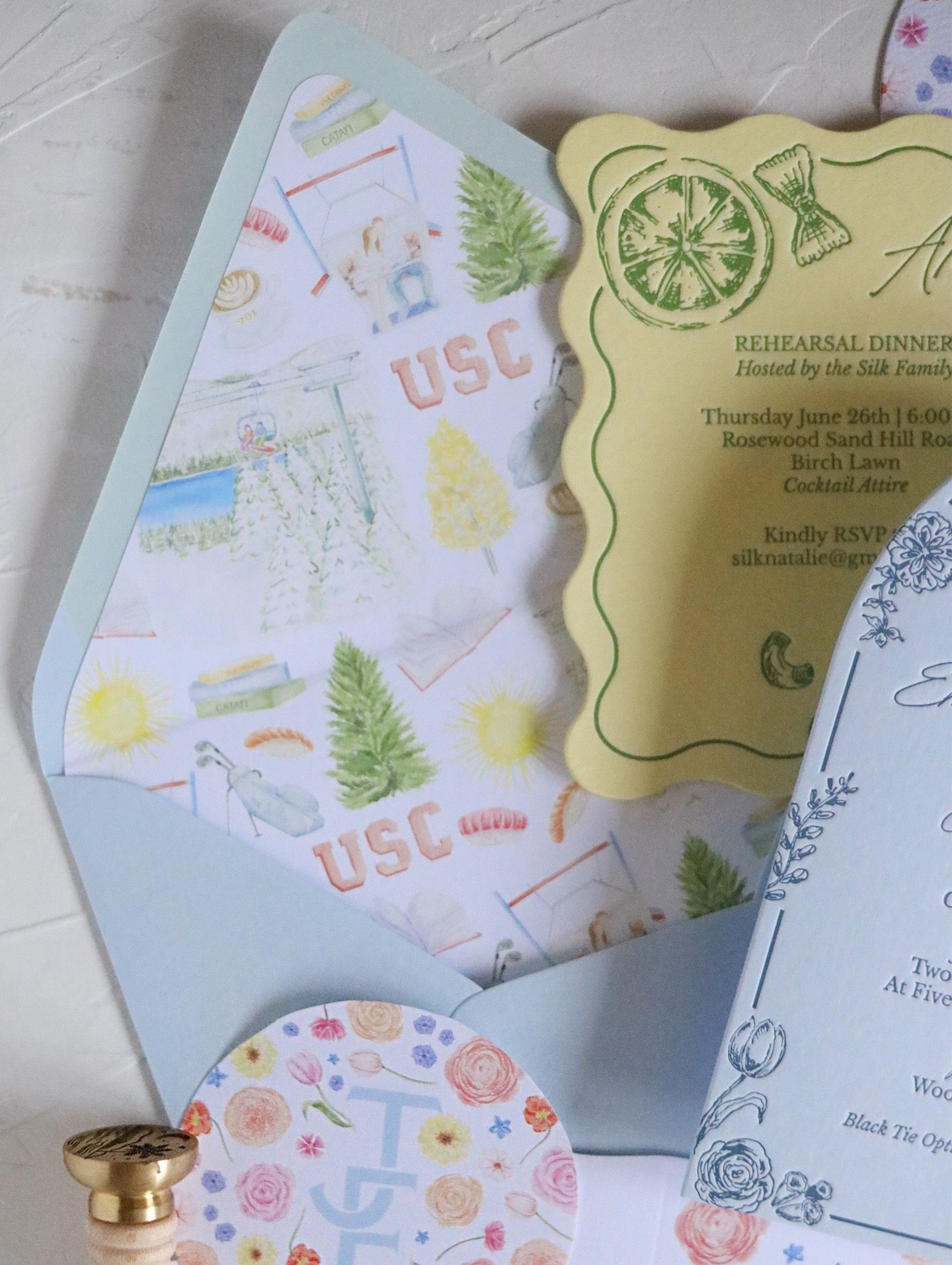 You don&rsquo;t need more stuff for your wedding, you need more personality. 

The way I accomplish this for my couples is by hand painting one-of-a-kind artwork for absolutely all of their wedding stationery. Some examples include:
matchbooks
weddin